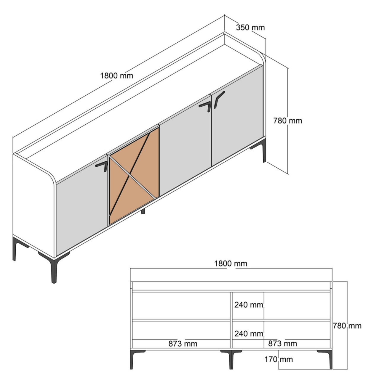 BUFFET MELAMINE WALNUT AND WHITE MARBLE LOOK 180x35x78Ηcm.ΗΜ9433.02 [2]