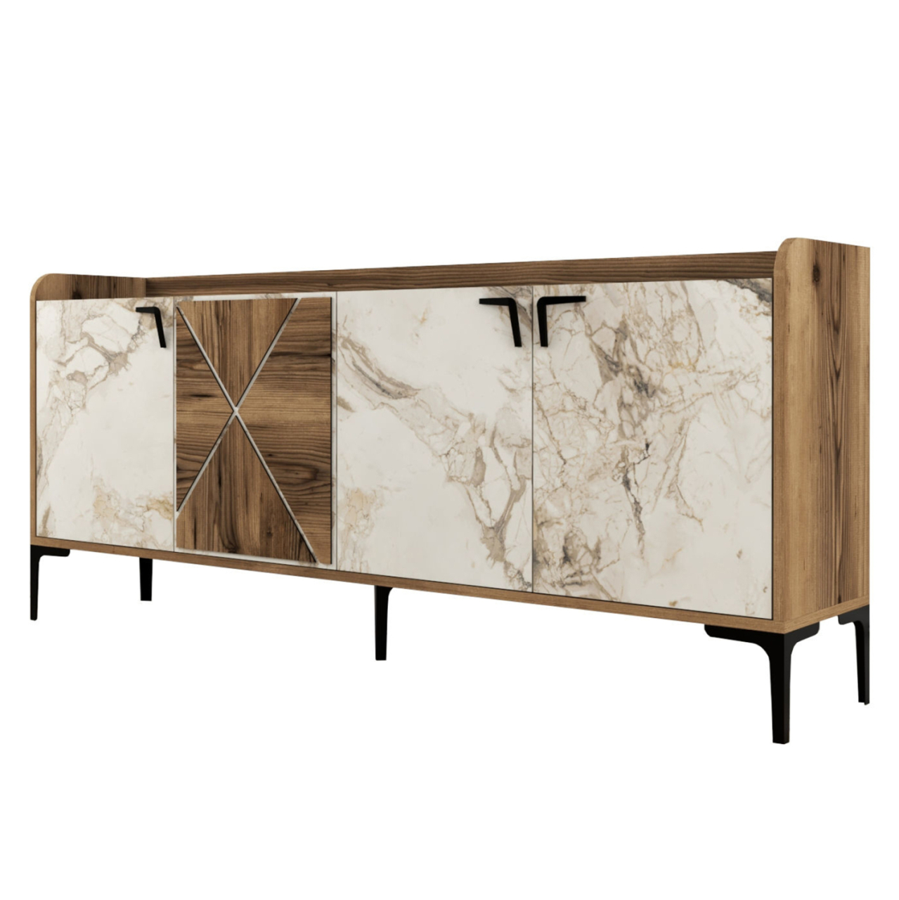 BUFFET MELAMINE WALNUT AND WHITE MARBLE LOOK 180x35x78Ηcm.ΗΜ9433.02 [7]