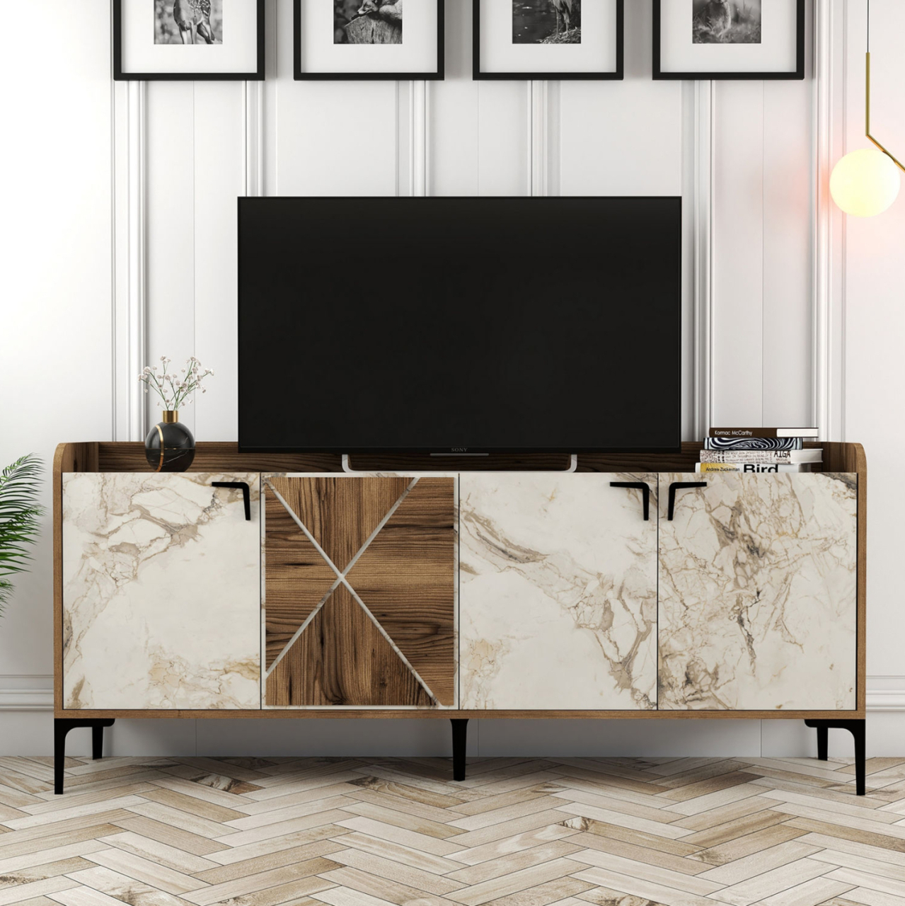 BUFFET MELAMINE WALNUT AND WHITE MARBLE LOOK 180x35x78Ηcm.ΗΜ9433.02 [5]