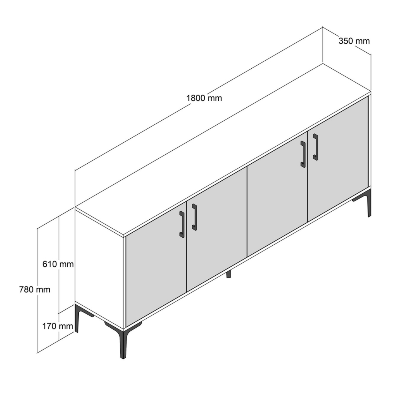 BUFFET MELAMINE WALNUT COLOR WITH CHARCOAL GREY DOORS 180x35x78Hcm.HM9428.01 [2]
