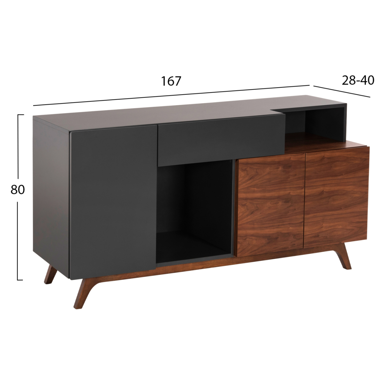 BUFFET PREDA HM9747 MDF WITH WALNUT and DARK GREY VENEER COLOR 167x28-40x80Hcm. [2]