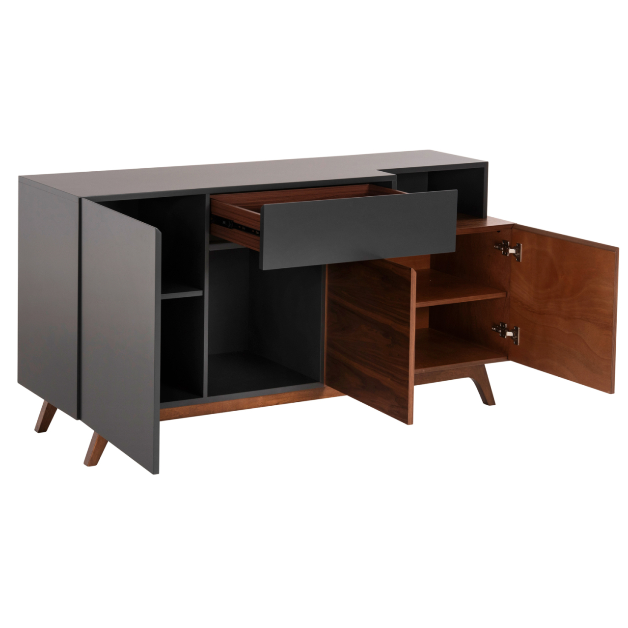 BUFFET PREDA HM9747 MDF WITH WALNUT and DARK GREY VENEER COLOR 167x28-40x80Hcm. [3]