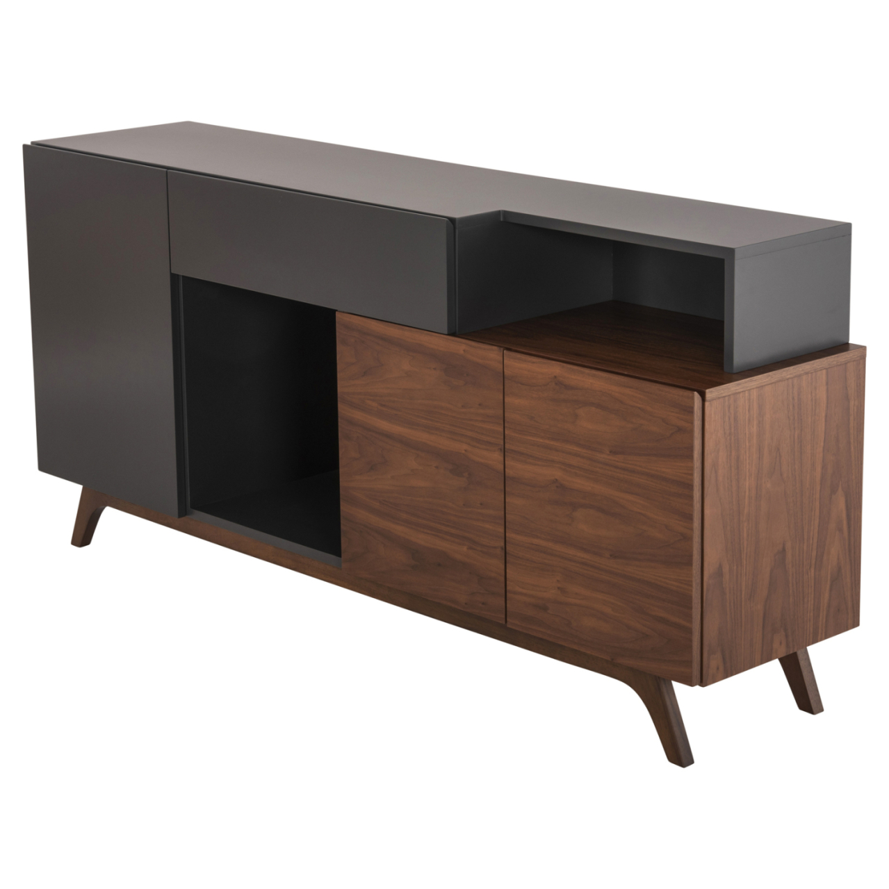 BUFFET PREDA HM9747 MDF WITH WALNUT and DARK GREY VENEER COLOR 167x28-40x80Hcm. [6]