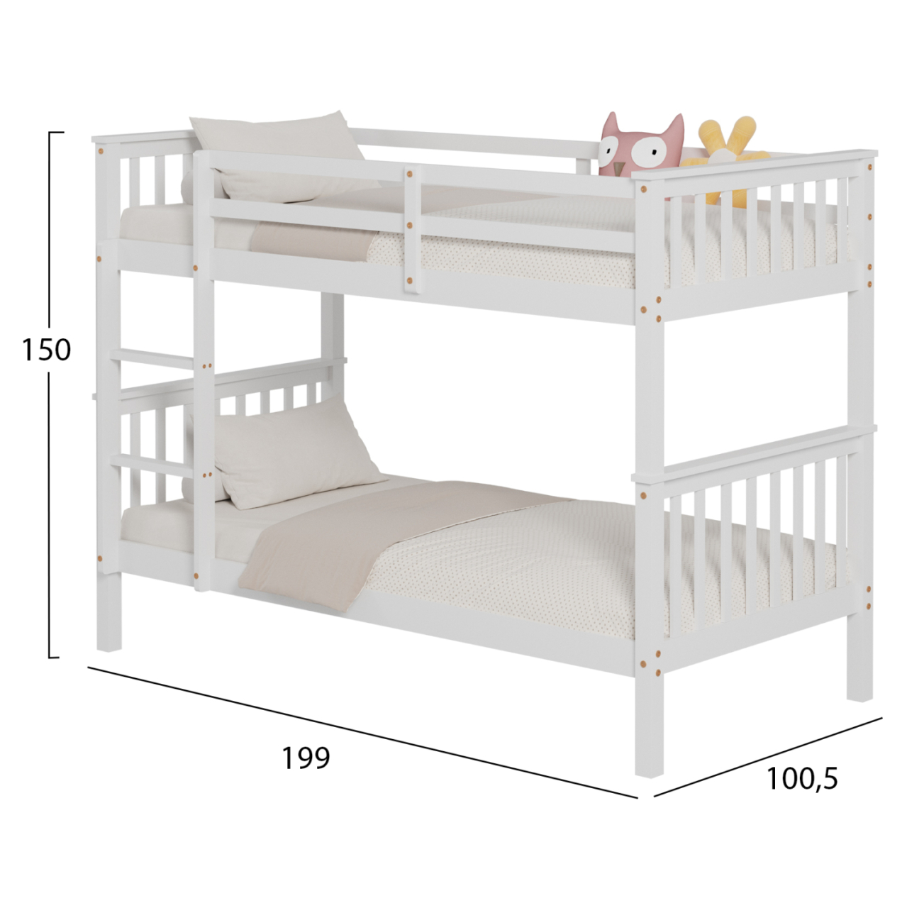 BUNK BED FOR CHILDREN LANTAI HM682.03 PINE WOOD IN WHITE-MATTRESSES 190x90cm [3]