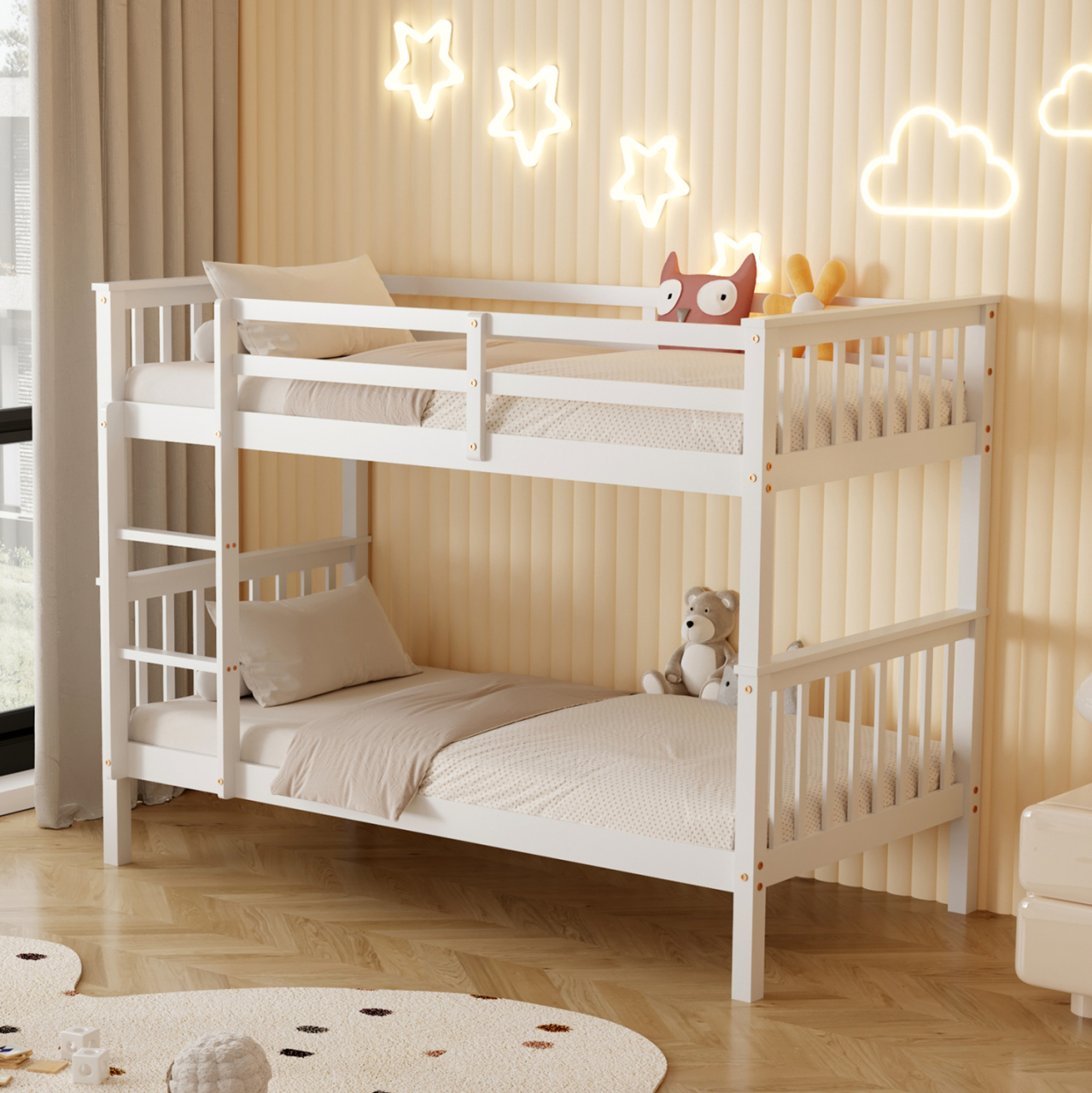 BUNK BED FOR CHILDREN LANTAI HM682.03 PINE WOOD IN WHITE-MATTRESSES 190x90cm [2]