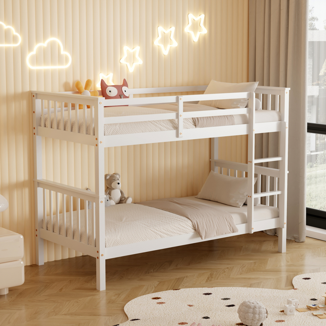 BUNK BED FOR CHILDREN LANTAI HM682.03 PINE WOOD IN WHITE-MATTRESSES 190x90cm [4]