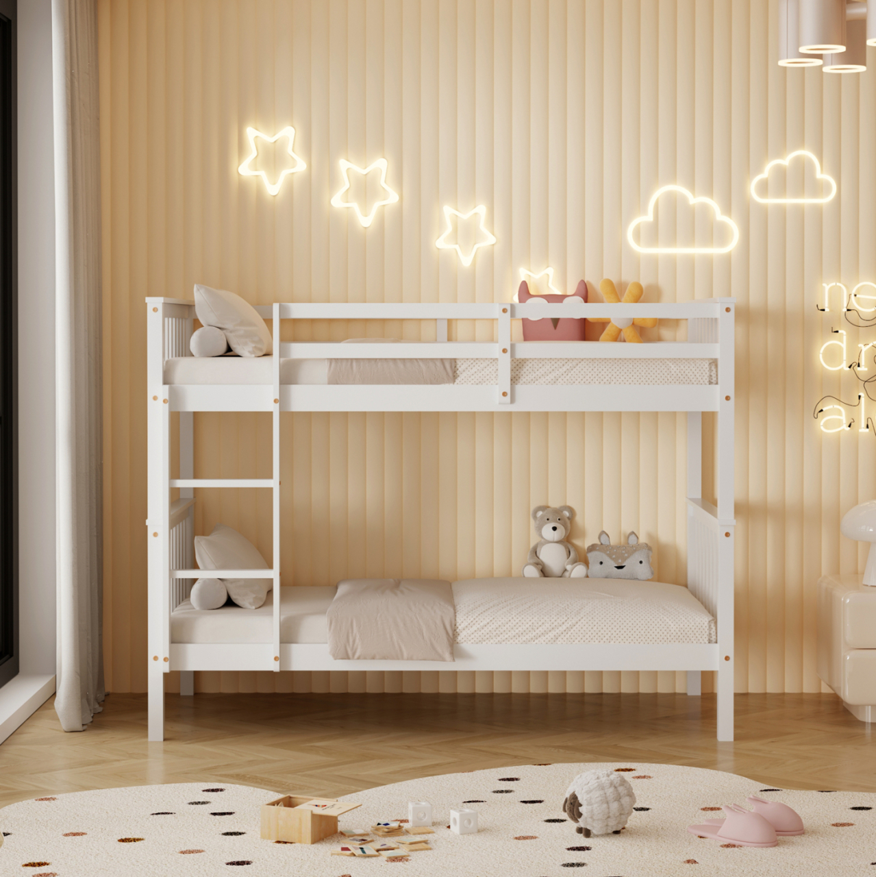 BUNK BED FOR CHILDREN LANTAI HM682.03 PINE WOOD IN WHITE-MATTRESSES 190x90cm [5]