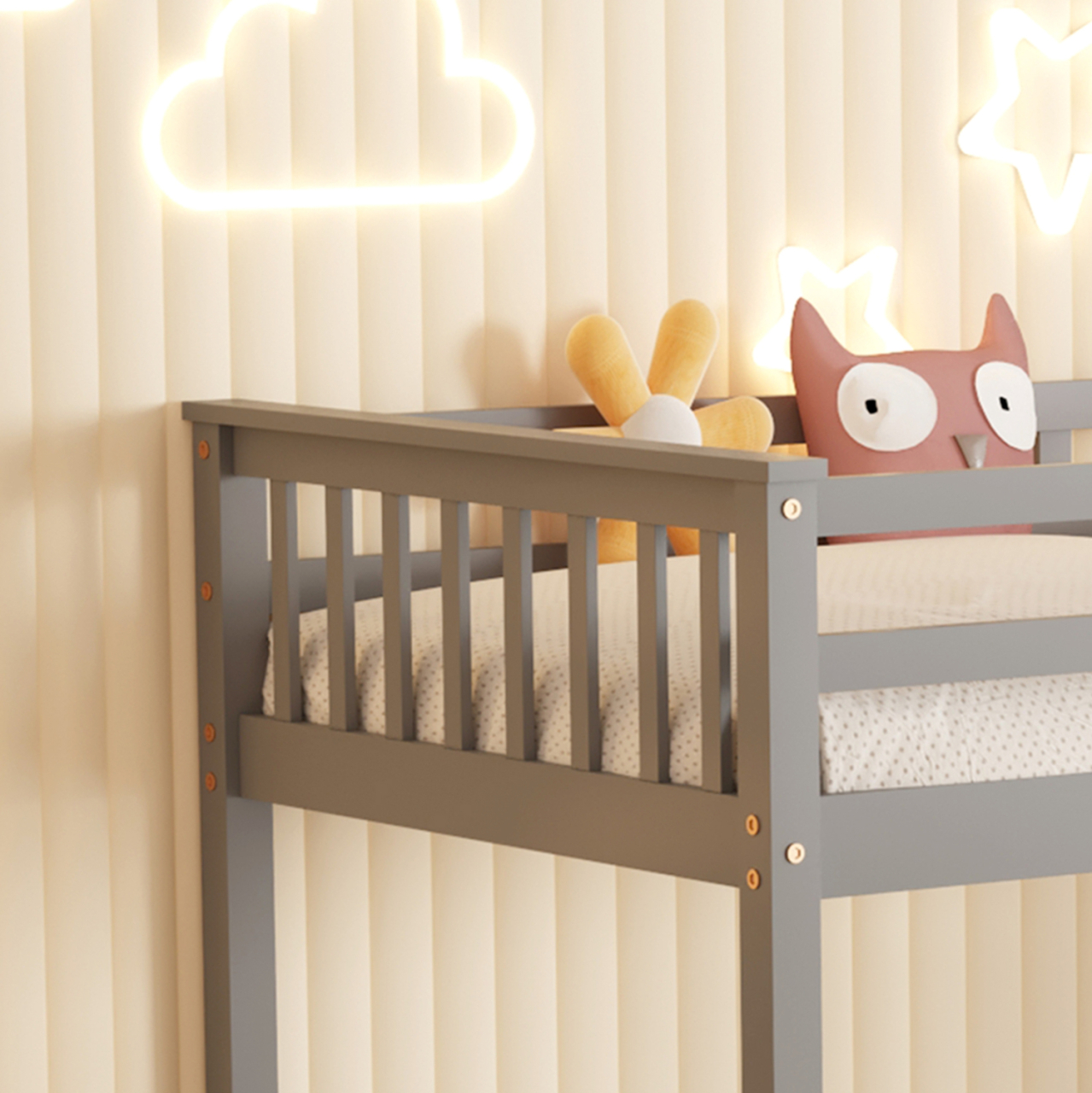 BUNK BED FOR CHILDREN LANTAI HM682.05 PINE WOOD IN GREY-MATTRESSES 190x90cm [6]