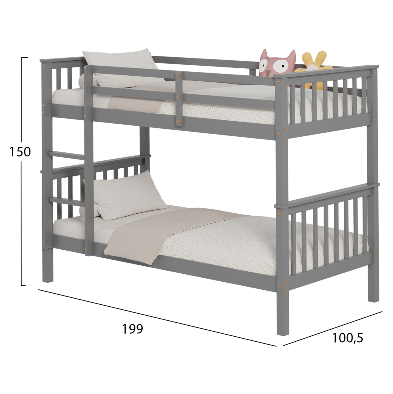 BUNK BED FOR CHILDREN LANTAI HM682.05 PINE WOOD IN GREY-MATTRESSES 190x90cm [3]
