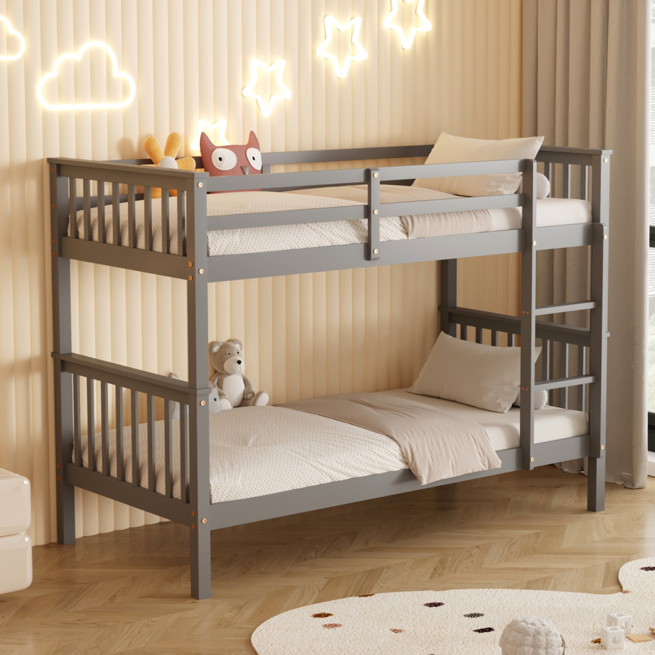 BUNK BED FOR CHILDREN LANTAI HM682.05 PINE WOOD IN GREY-MATTRESSES 190x90cm [4]