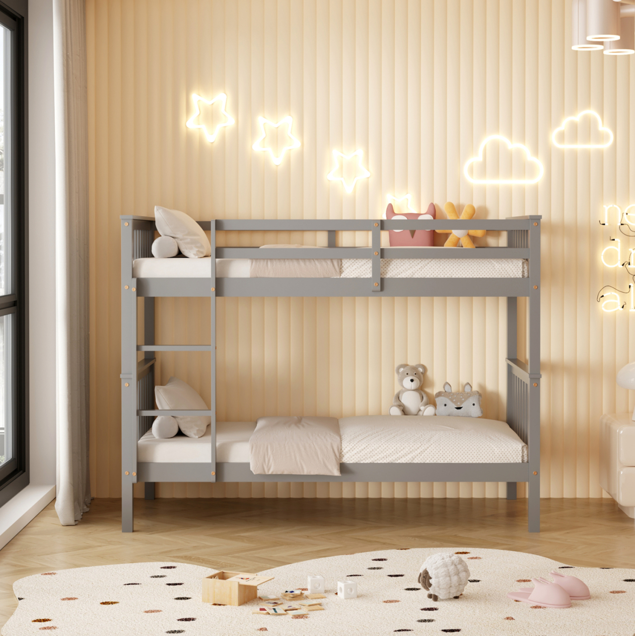 BUNK BED FOR CHILDREN LANTAI HM682.05 PINE WOOD IN GREY-MATTRESSES 190x90cm [5]