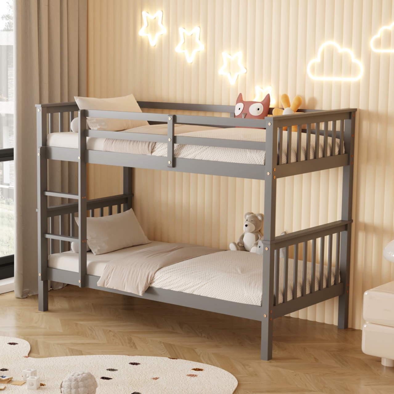 BUNK BED FOR CHILDREN LANTAI HM682.05 PINE WOOD IN GREY-MATTRESSES 190x90cm [2]
