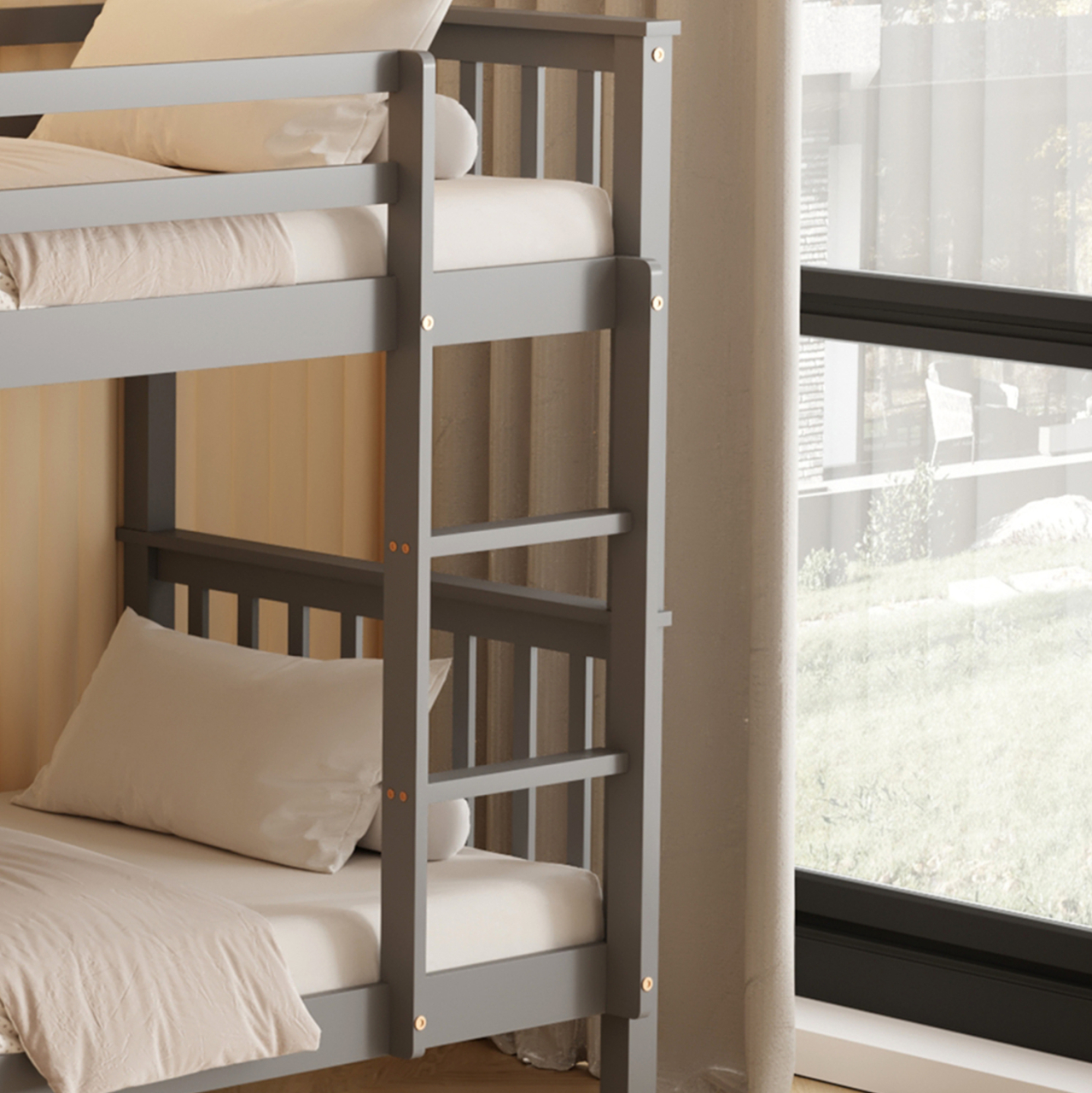 BUNK BED FOR CHILDREN LANTAI HM682.05 PINE WOOD IN GREY-MATTRESSES 190x90cm [8]
