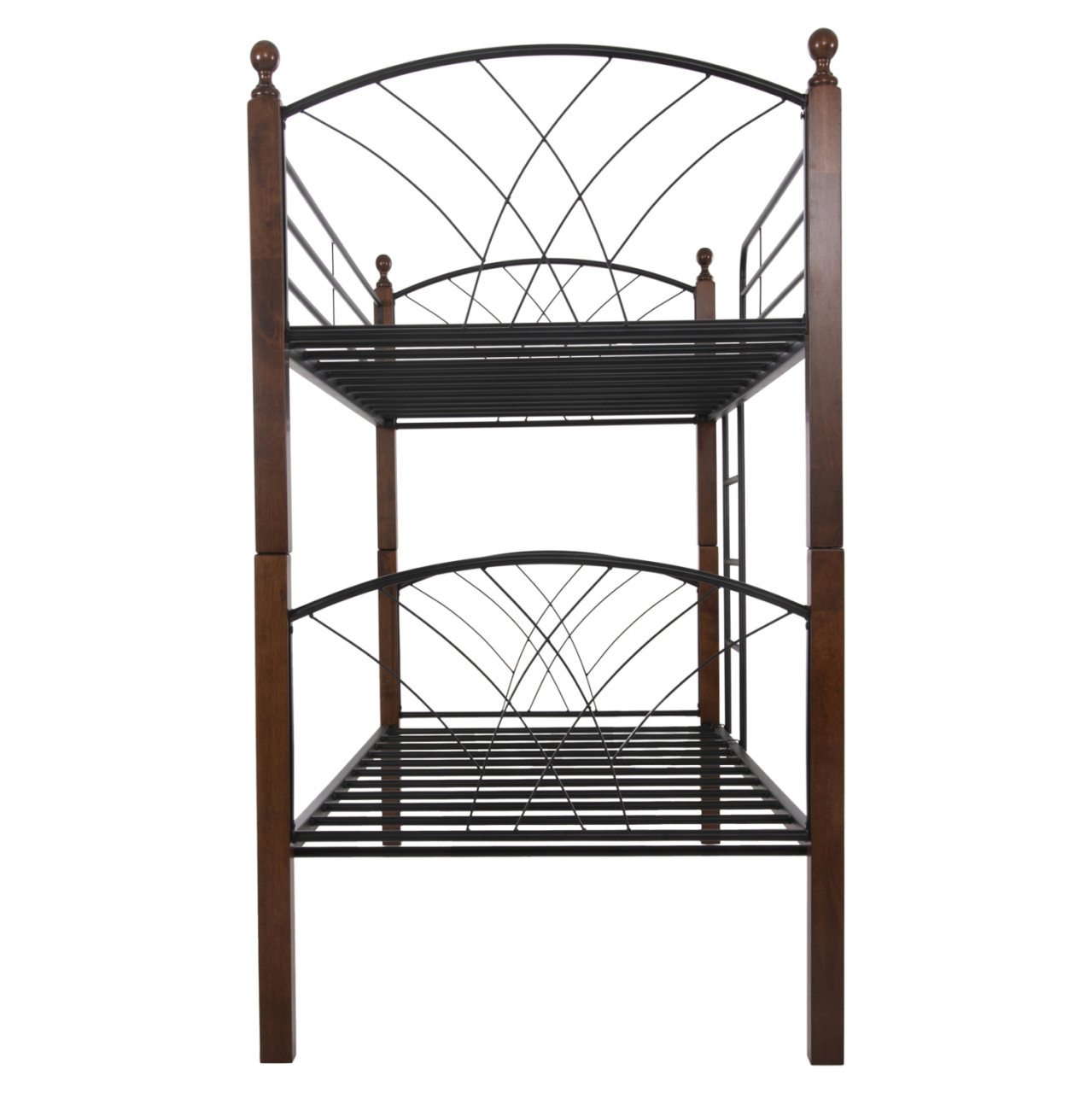 BUNK BED STOREY HM687 BLACK METAL-RUBBERWOOD IN WALNUT-FOR MATTRESS 190x90cm. [5]