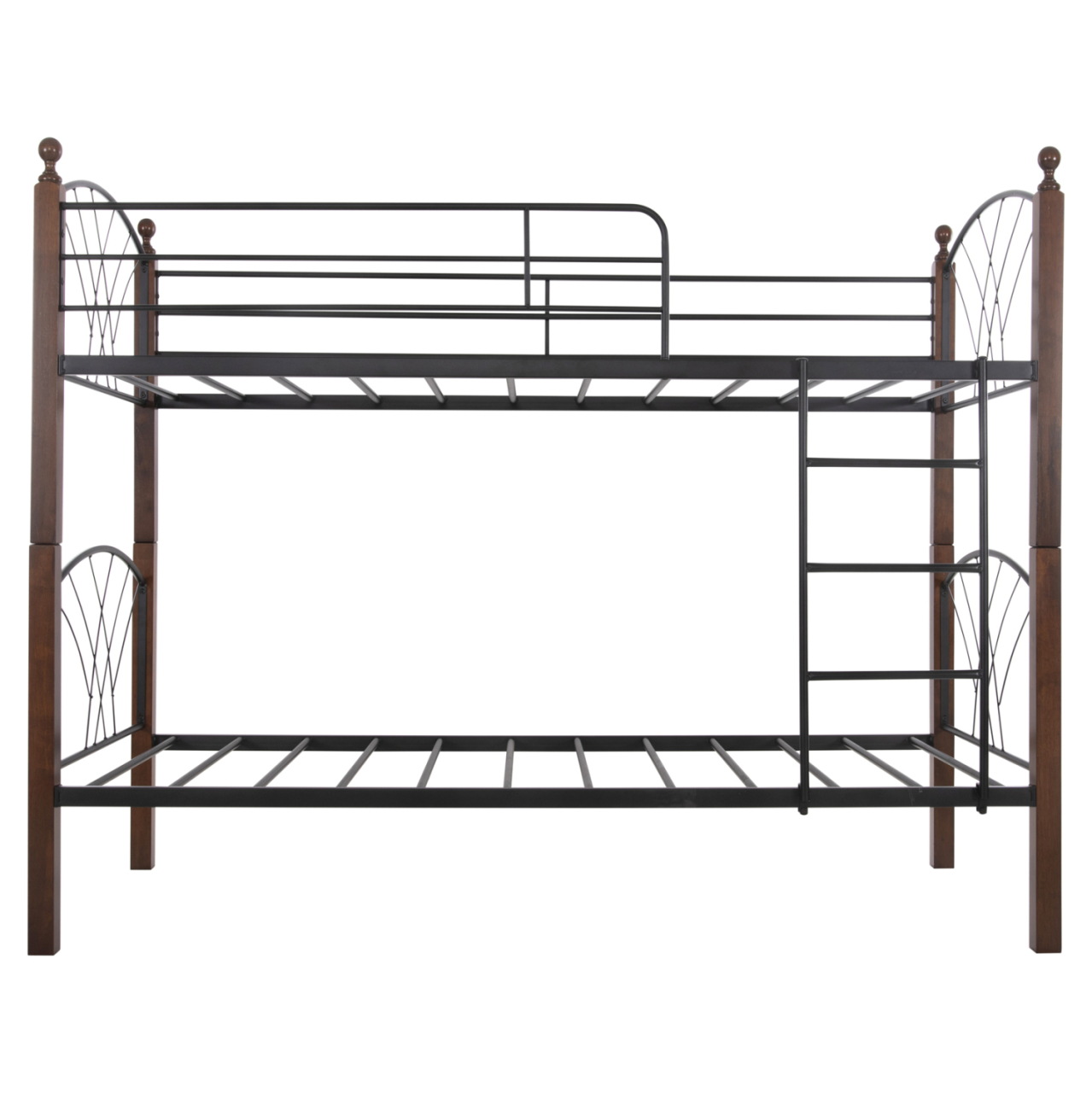 BUNK BED STOREY HM687 BLACK METAL-RUBBERWOOD IN WALNUT-FOR MATTRESS 190x90cm. [3]
