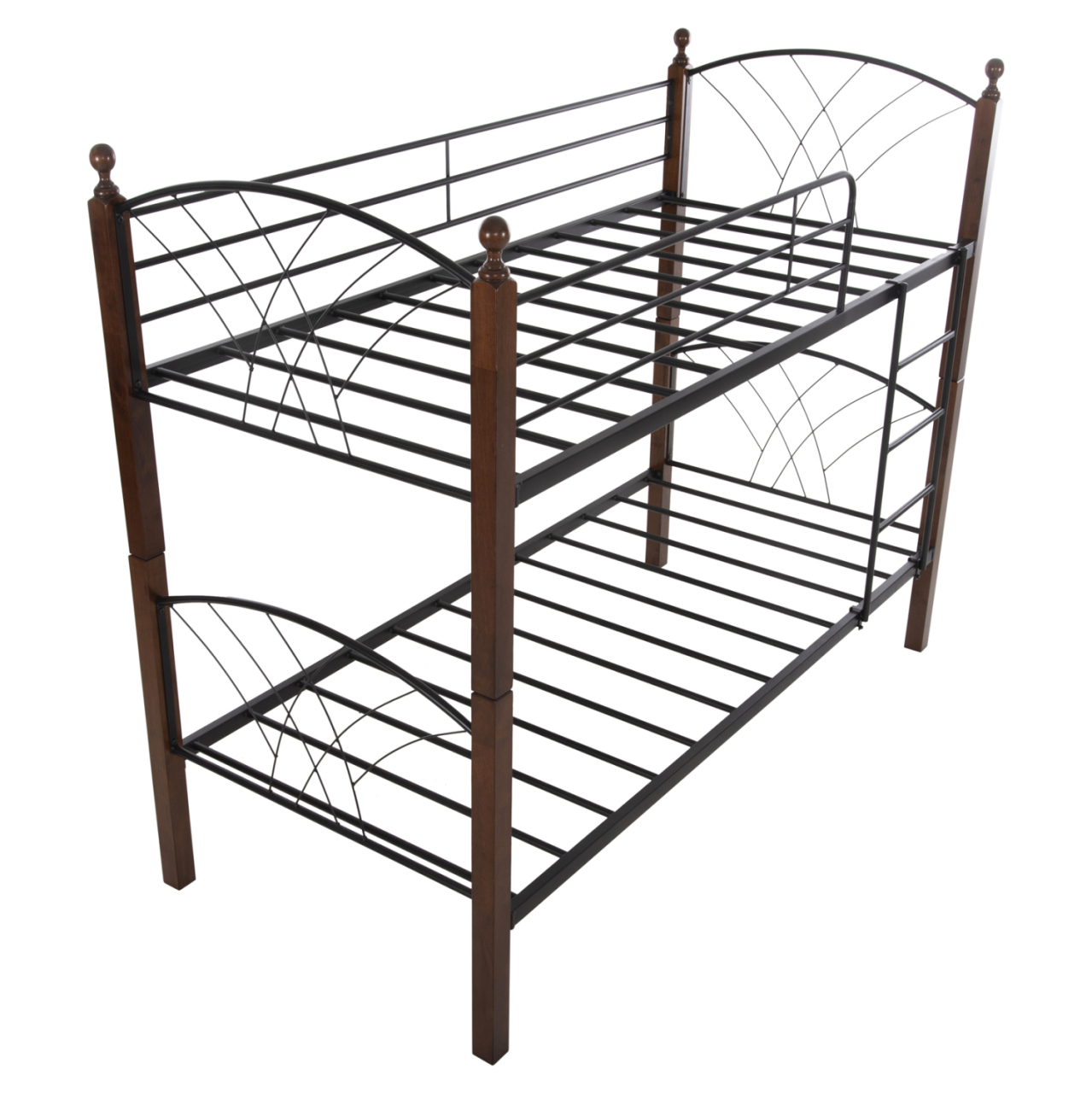 BUNK BED STOREY HM687 BLACK METAL-RUBBERWOOD IN WALNUT-FOR MATTRESS 190x90cm. [4]