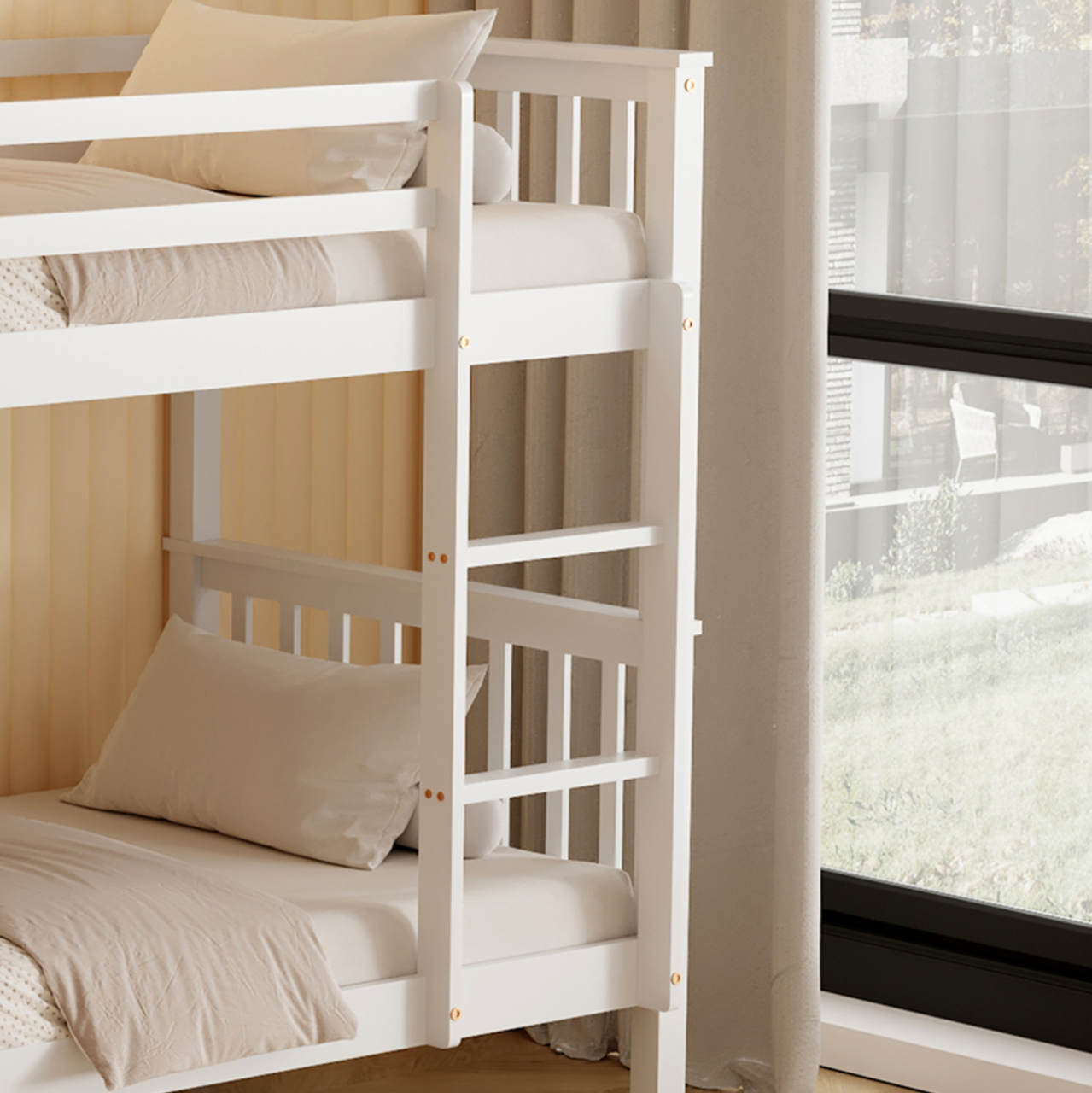BUNK BED WITH 2 MATTRESSES LANTAI HM21307.01 PINE WOOD IN WHITE--FOR MATTRESSES 90x190cm [8]