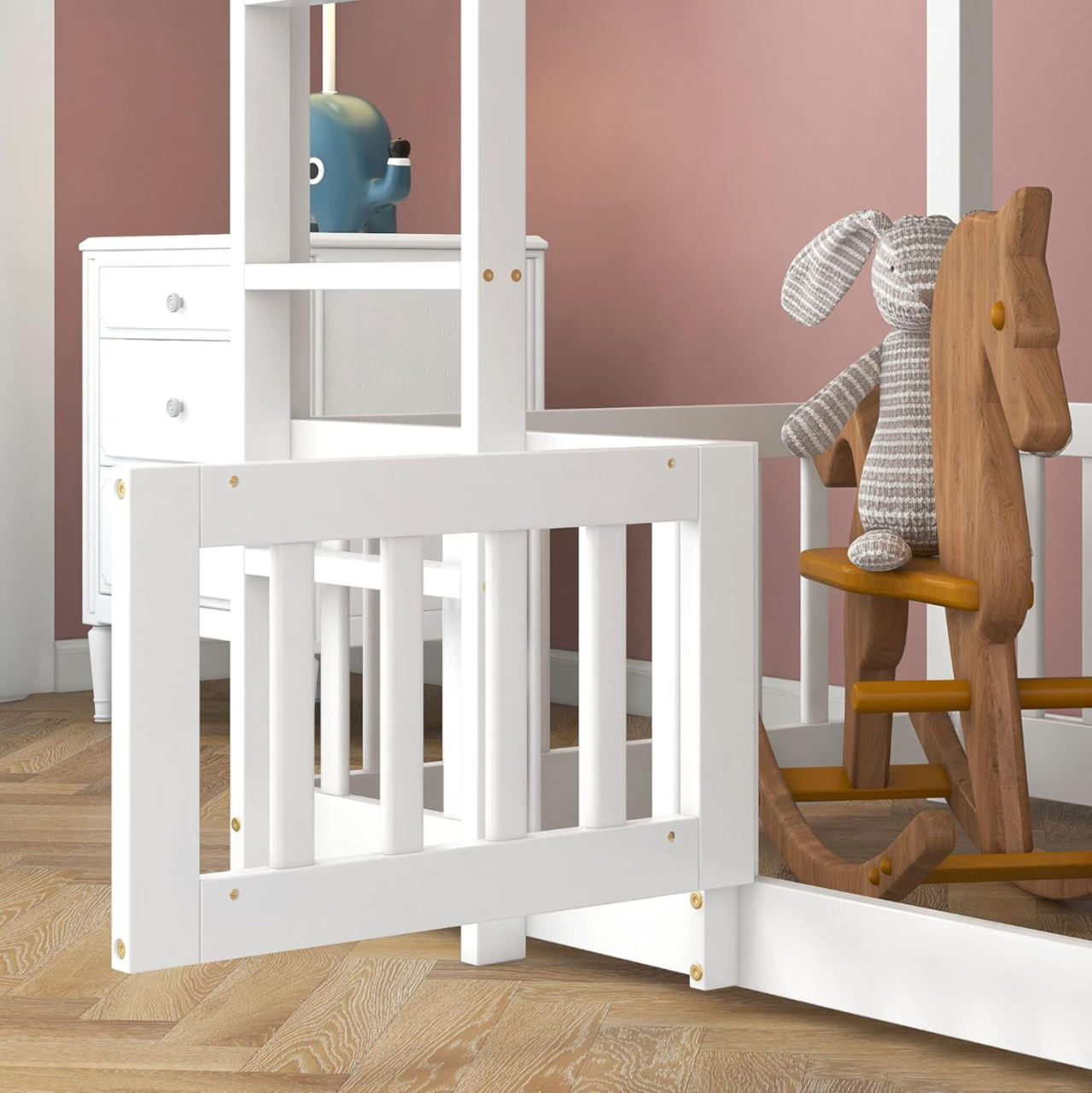 BUNK BED WITH PLAYPARK PLAYKID HM21312.01 PINE WOOD IN WHITE--WITH MATTRESS 90x190cm [6]