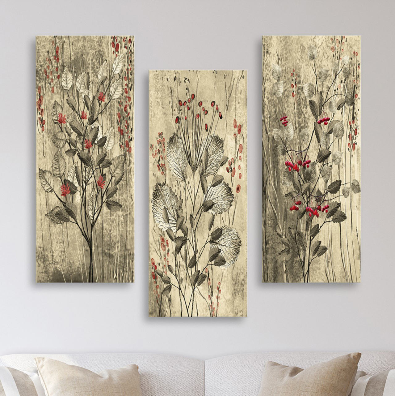 Canvas 3 piece set MDF Red Flowers and Berries HM7204.01 60x50x0,3 cm. [3]