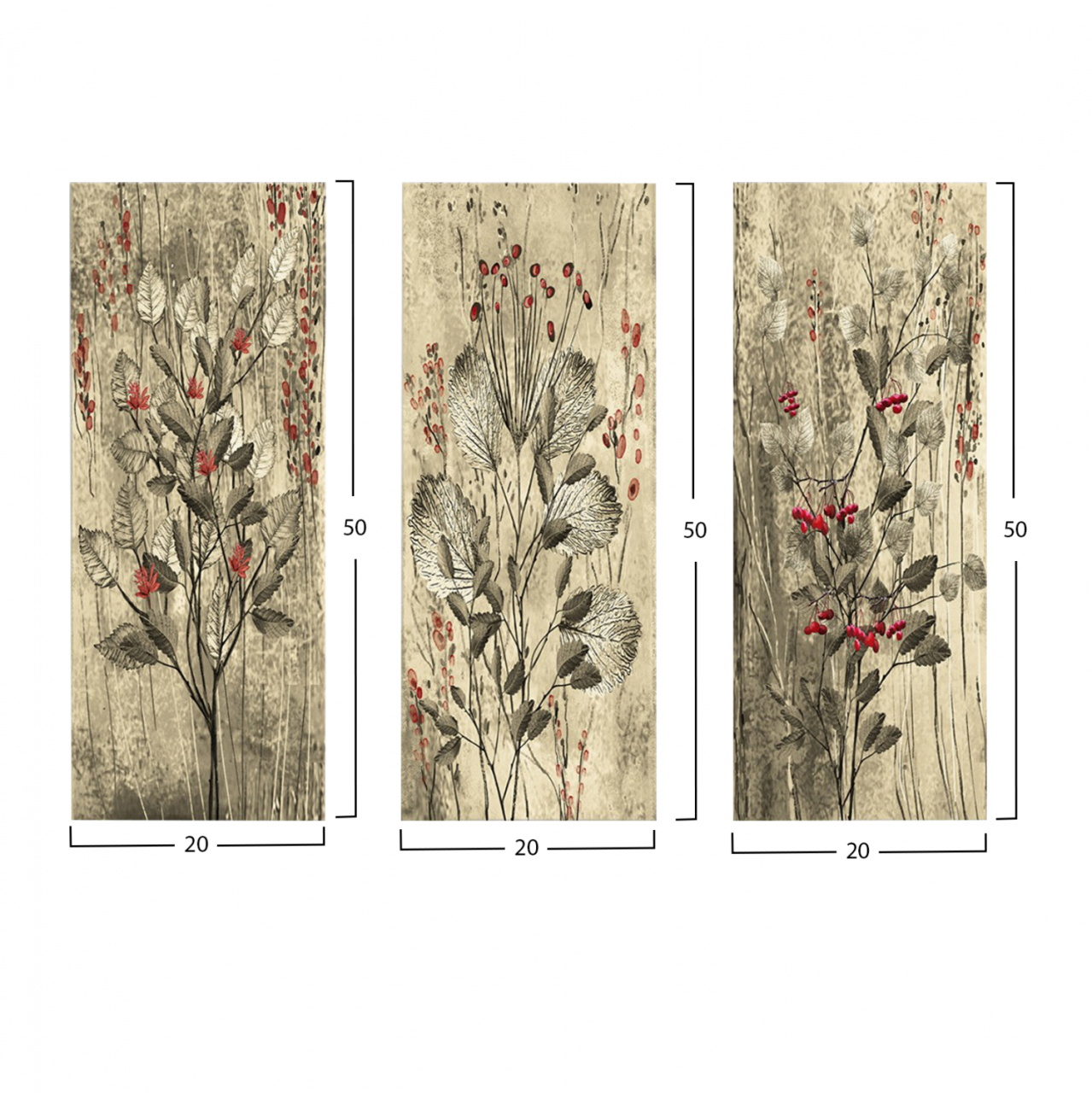 Canvas 3 piece set MDF Red Flowers and Berries HM7204.01 60x50x0,3 cm. [2]