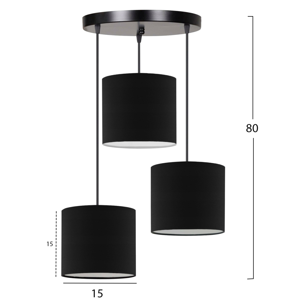 CEILING LAMP ΗΜ7622.02 BLACK BASE, 3-PIECE BLACK DRUM SHADES ASYMMETRICAL Φ40x80Η [2]