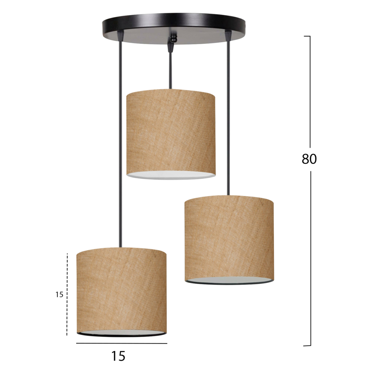 CEILING LAMP HM7622.01 BLACK BASE, 3-PIECE SAND COLORED DRUM SHADES ASYMMETRICAL [2]
