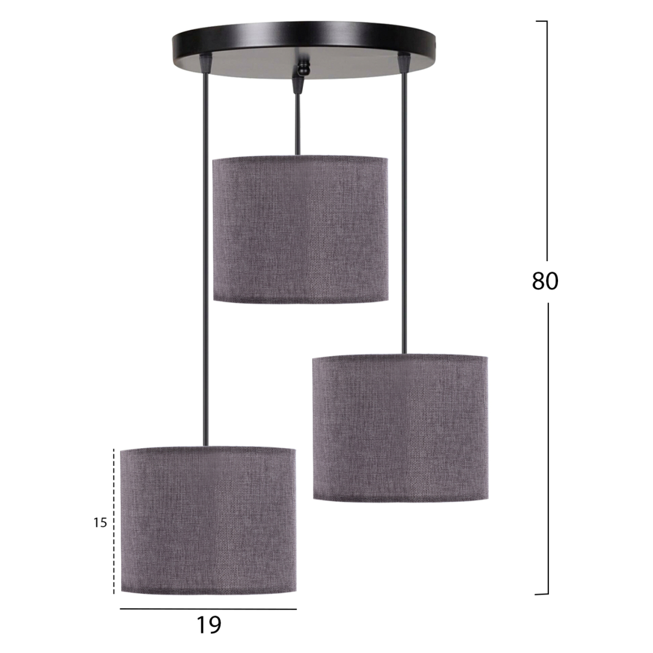 CEILING LAMP HM7622.13 BLACK BASE, 3-PIECE LIGHT GREY DRUM SHADES ASYMMETRICAL [2]