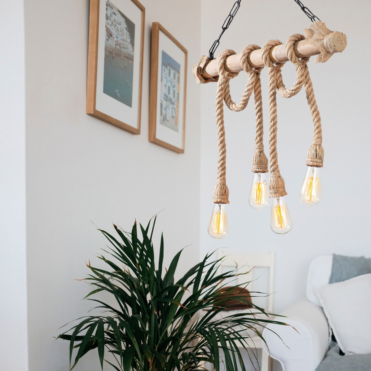 CEILING LIGHT WOODEN WITH ROPE HM7321 65x8x82 cm. [5]