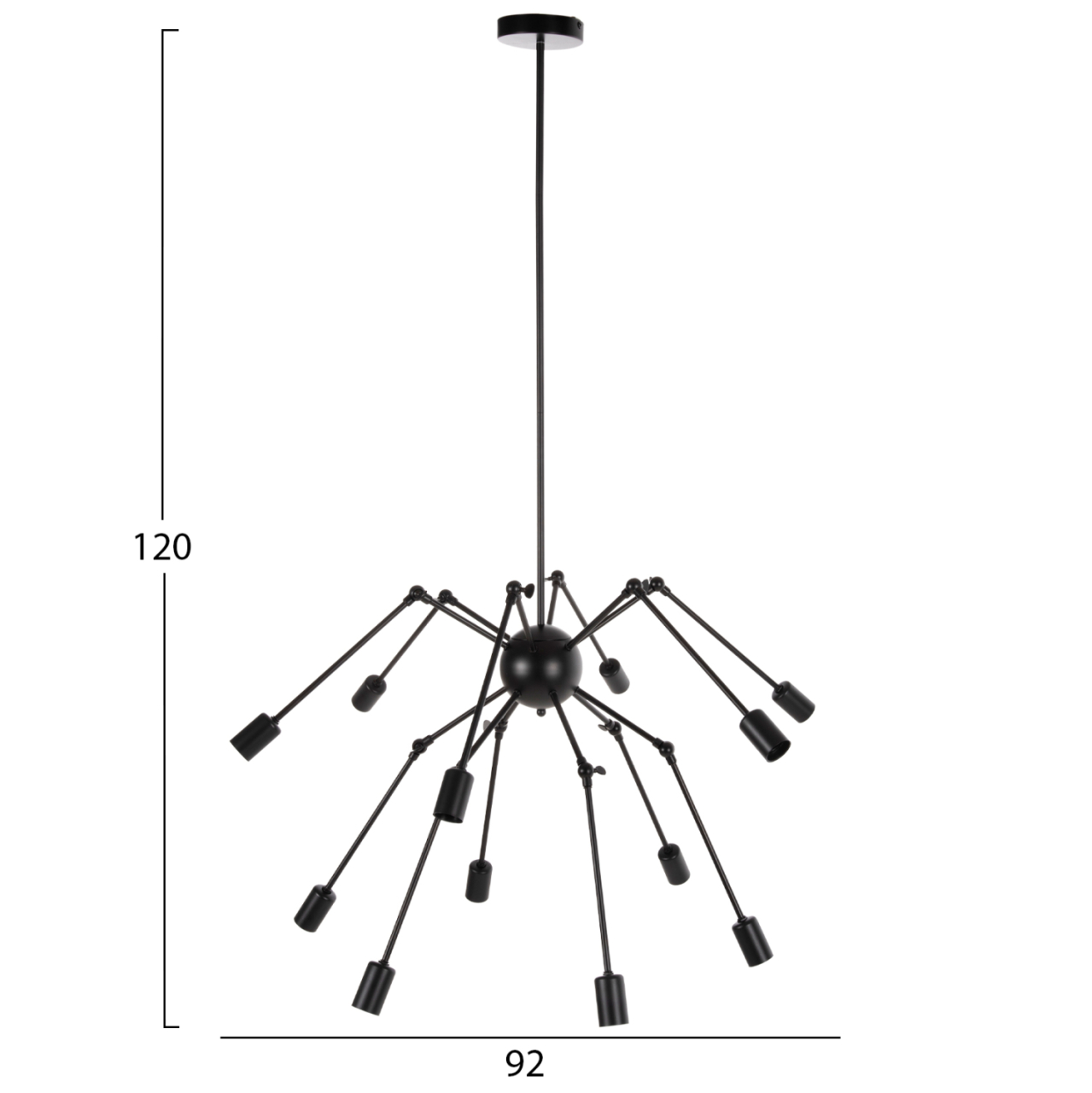 CEILING PENDANT 12-LIGHT HM4167 BLACK METAL ARTICULATED ARMS Φ92x120Hcm. [3]