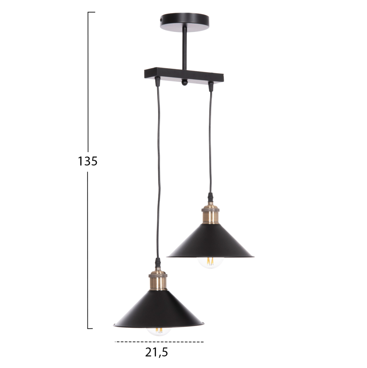 CEILING PENDANT 2-LIGHT BELL HM7531.11 BLACK METAL-BRONZE SOCKET Φ21,5x135Hcm. [2]