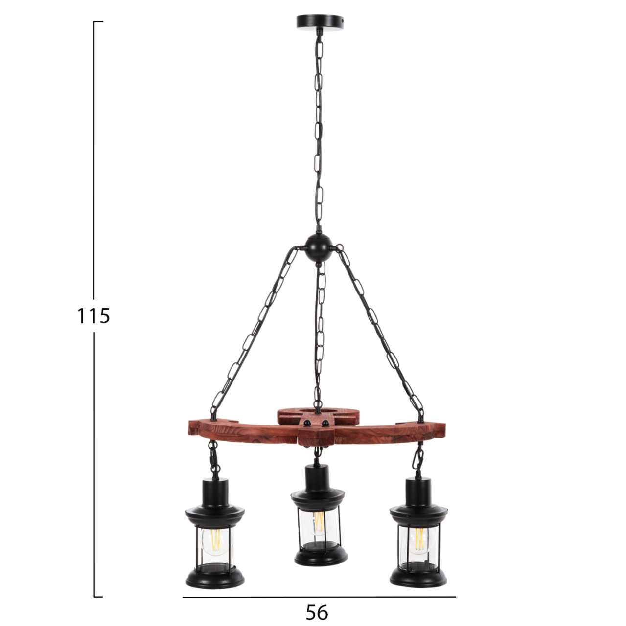 CEILING PENDANT 3-LIGHT FIXTURE HM4115 WOOD-METAL-GLASS 115H cm. [2]