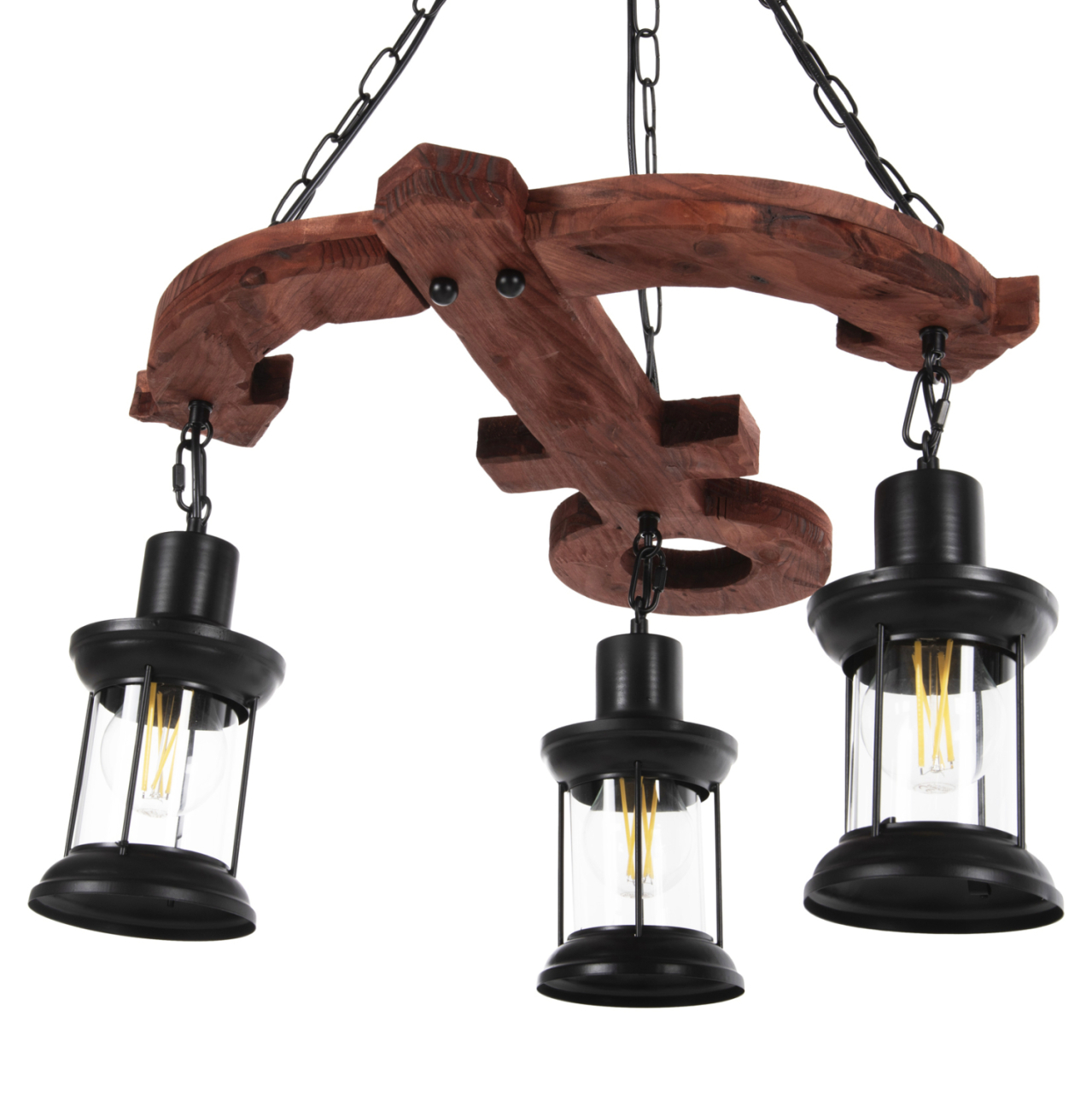 CEILING PENDANT 3-LIGHT FIXTURE HM4115 WOOD-METAL-GLASS 115H cm. [5]