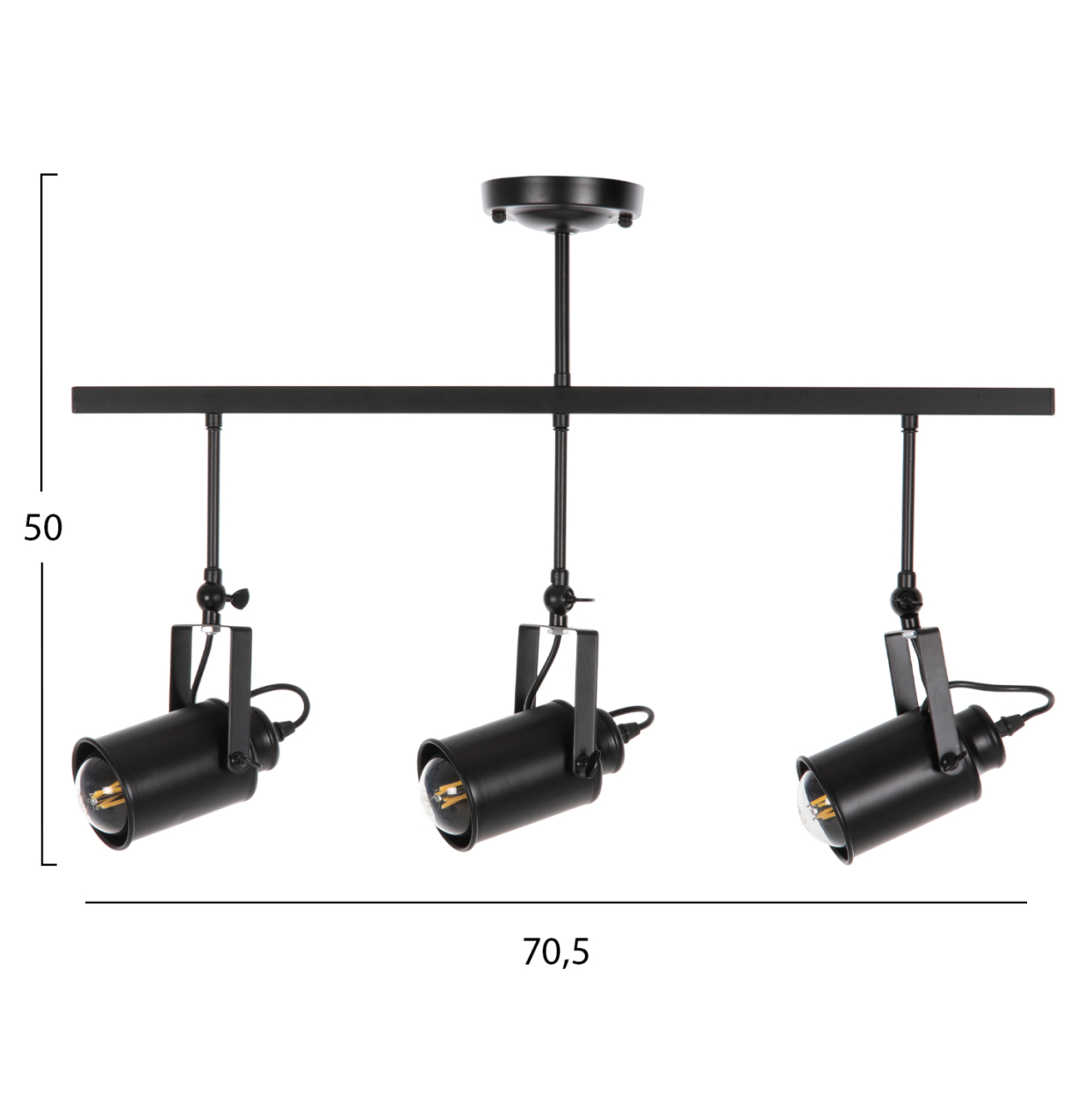 CEILING PENDANT 3-LIGHT FIXTURE HM4124 BLACK METAL SPOTLIGHTS 70,5x14x50H cm. [2]