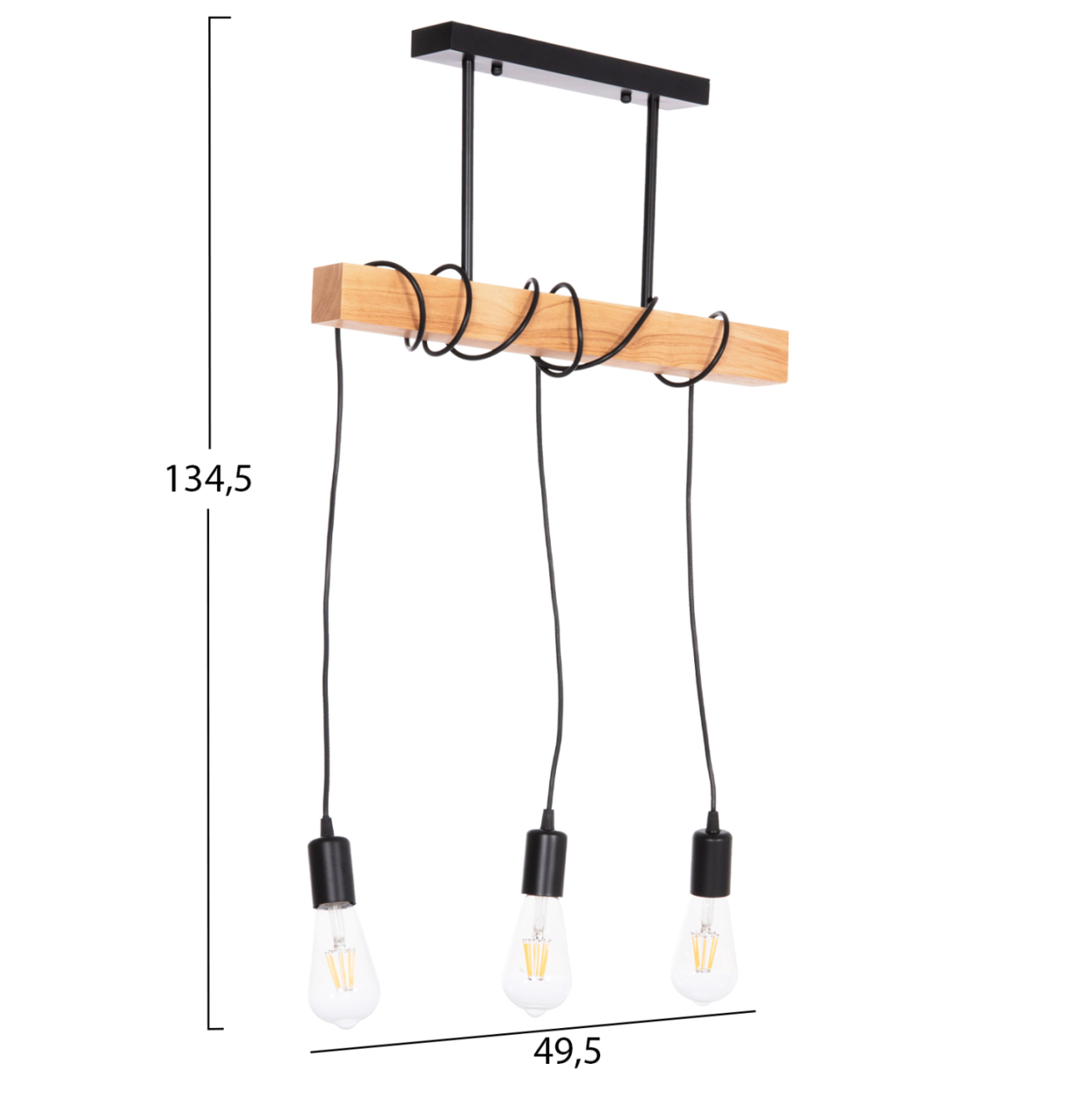CEILING PENDANT 3-LIGHT FIXTURE VOLKS HM4658 METAL-WOOD 49.5x5x134.5Hcm. [2]