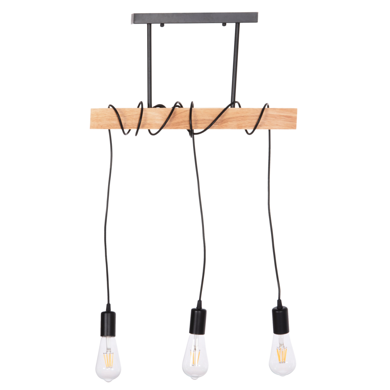 CEILING PENDANT 3-LIGHT FIXTURE VOLKS HM4658 METAL-WOOD 49.5x5x134.5Hcm. [3]