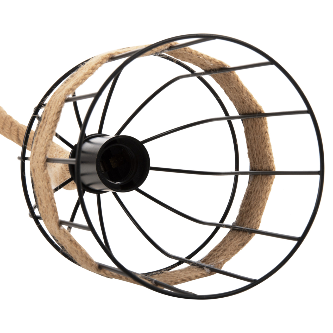 CEILING PENDANT 3-LIGHT LUMINAIRE HM4180 BLACK METAL-NATURAL HEMP ROPE 80x14,5x137Hcm. [7]