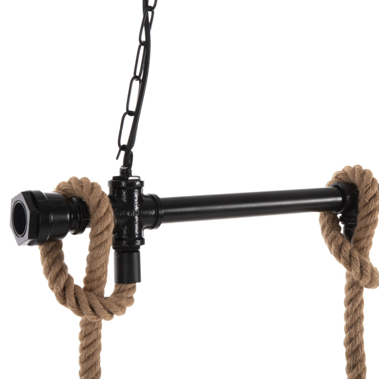 CEILING PENDANT 3-LIGHT LUMINAIRE HM4180 BLACK METAL-NATURAL HEMP ROPE 80x14,5x137Hcm. [5]