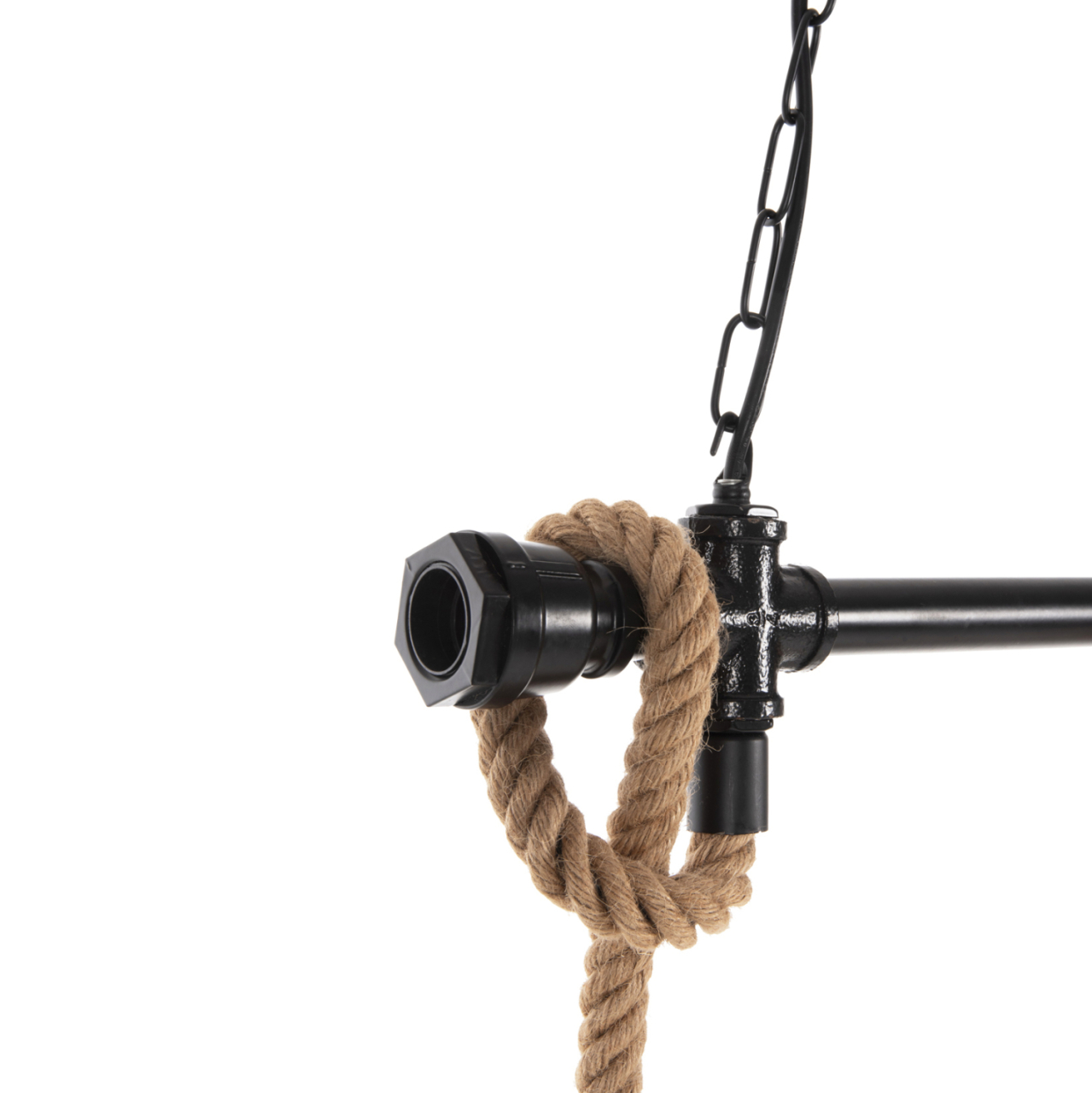 CEILING PENDANT 3-LIGHT LUMINAIRE HM4180 BLACK METAL-NATURAL HEMP ROPE 80x14,5x137Hcm. [6]