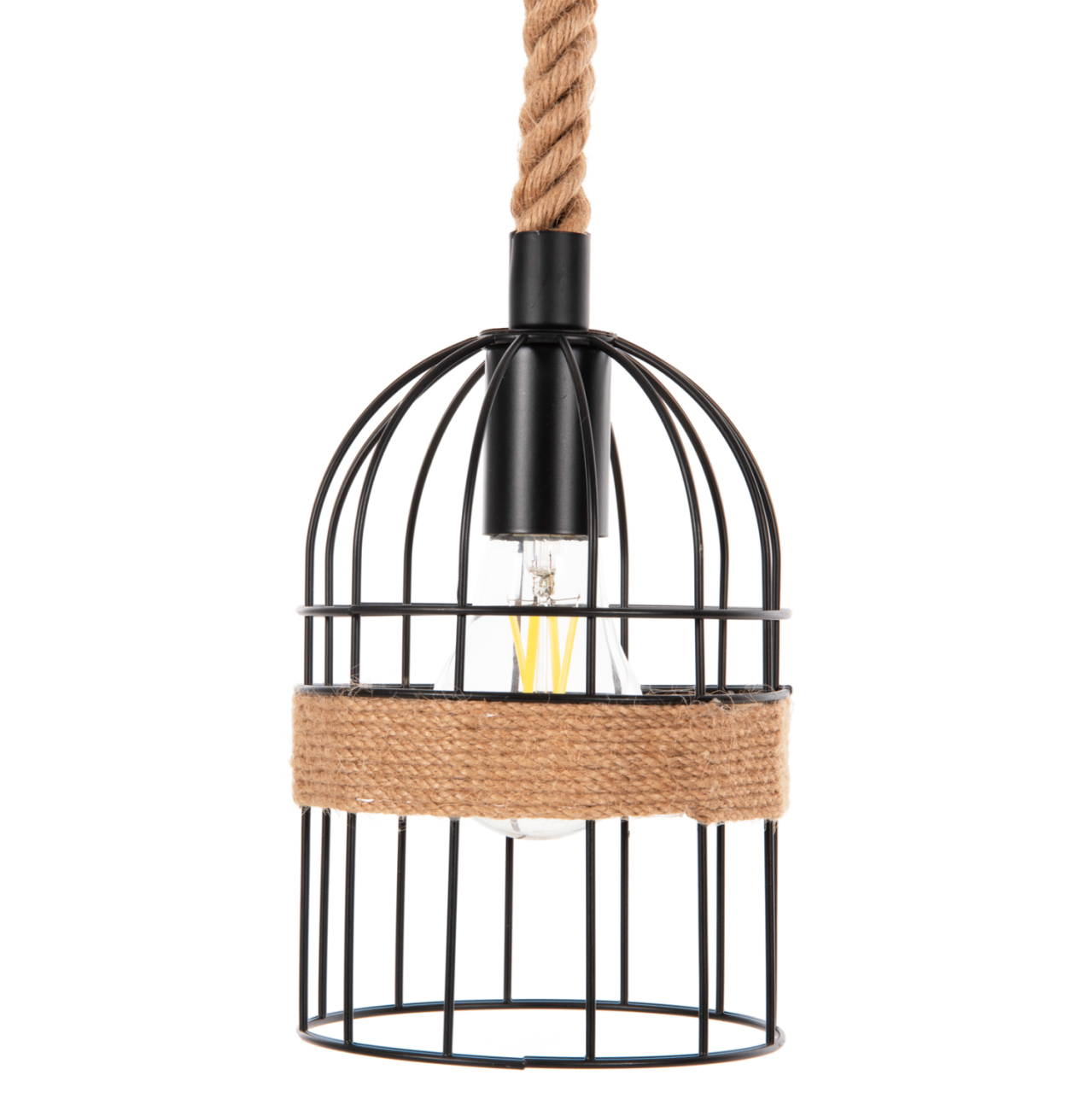 CEILING PENDANT 3-LIGHT LUMINAIRE HM4180 BLACK METAL-NATURAL HEMP ROPE 80x14,5x137Hcm. [4]