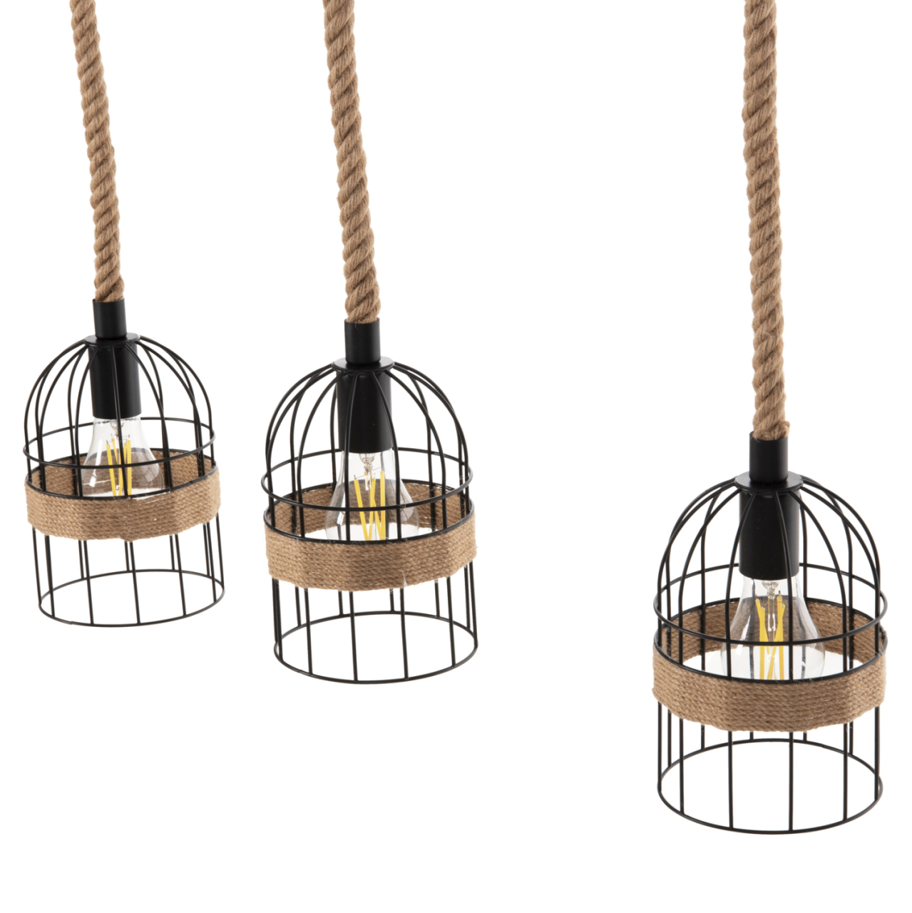 CEILING PENDANT 3-LIGHT LUMINAIRE HM4180 BLACK METAL-NATURAL HEMP ROPE 80x14,5x137Hcm. [3]