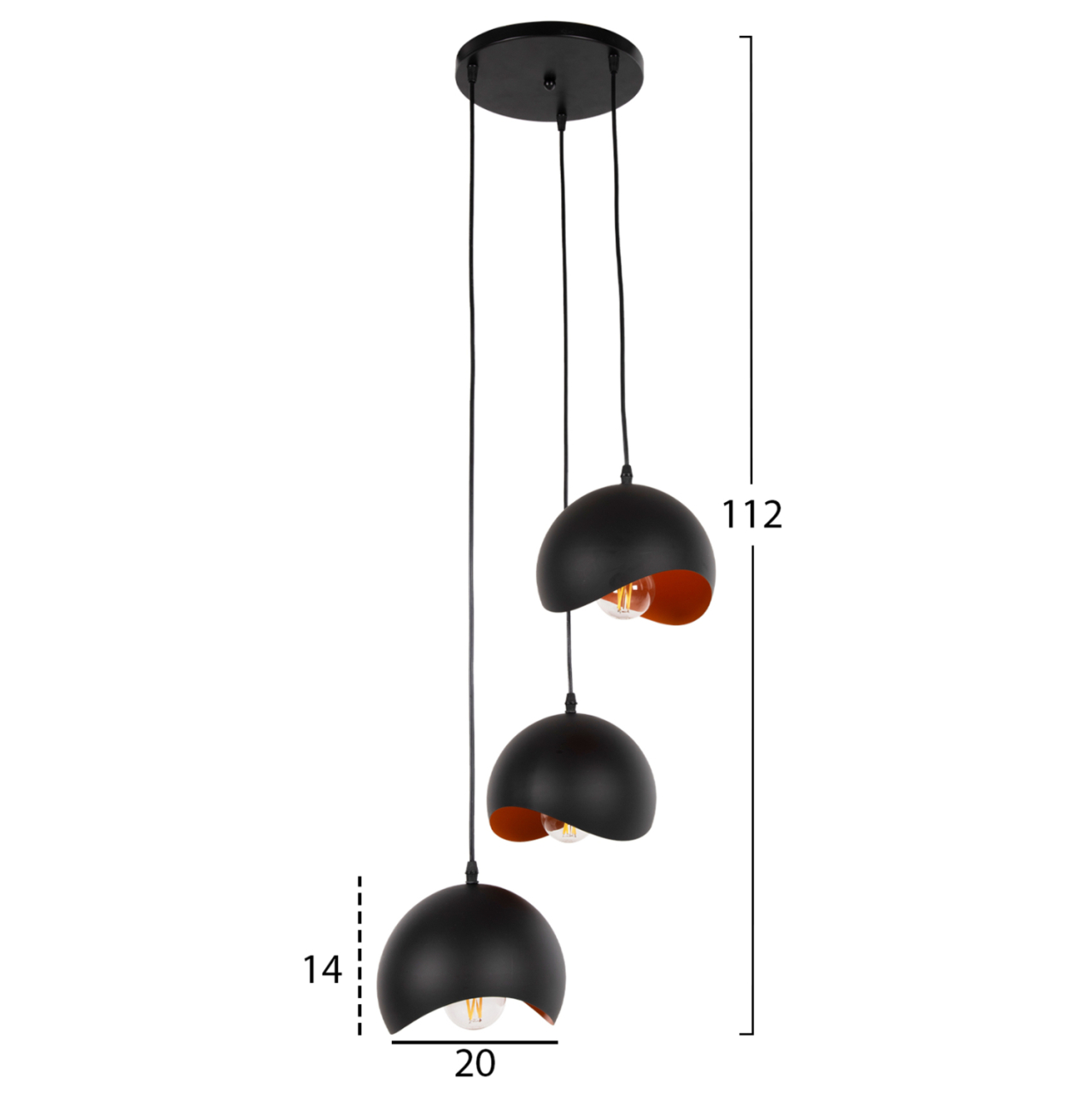 CEILING PENDANT 3-LIGHTER HM4166.01 METAL SPHERES IN BLACK-ORANGE Φ20x112Hcm. [2]