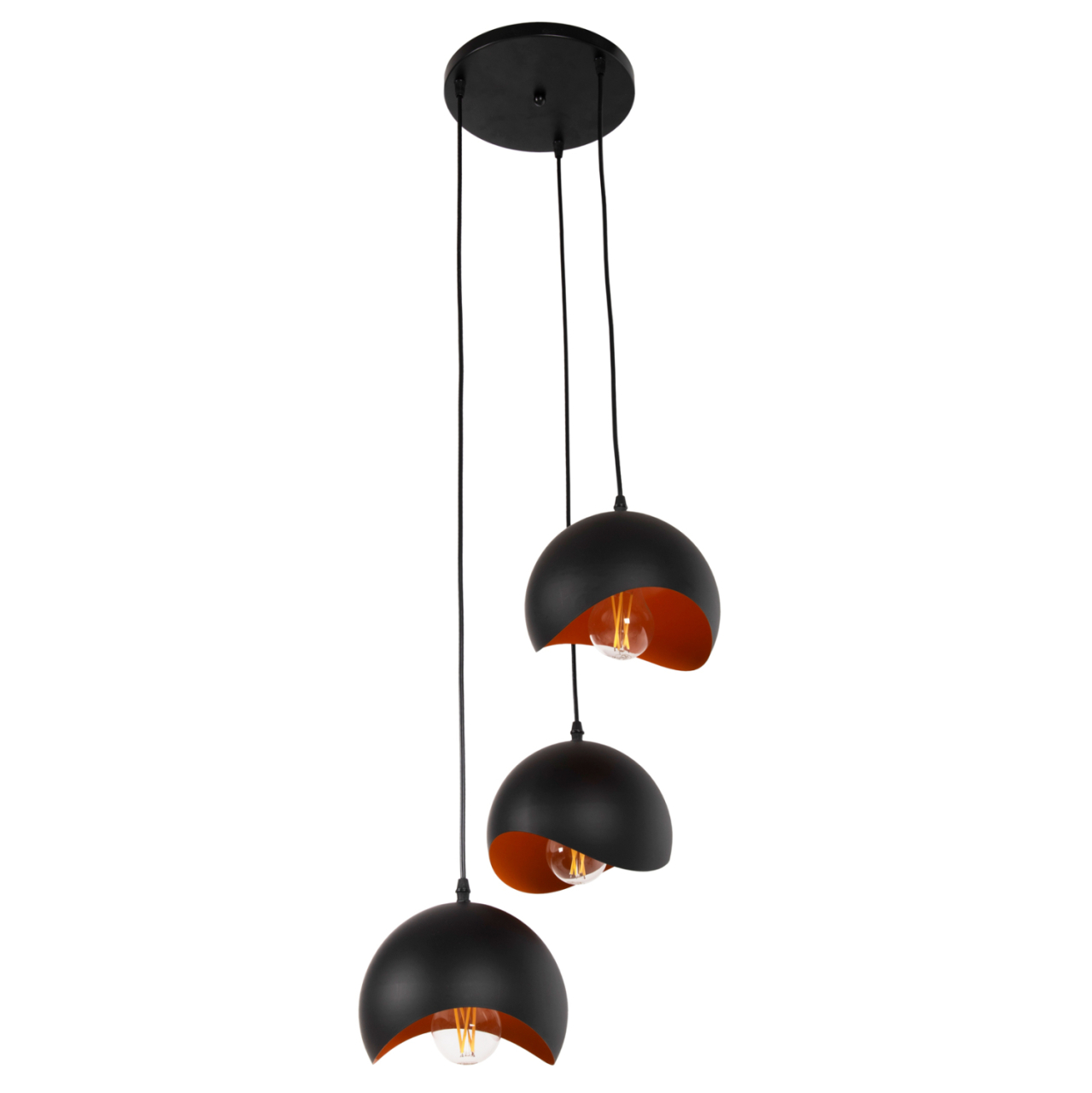 CEILING PENDANT 3-LIGHTER HM4166.01 METAL SPHERES IN BLACK-ORANGE Φ20x112Hcm. [3]