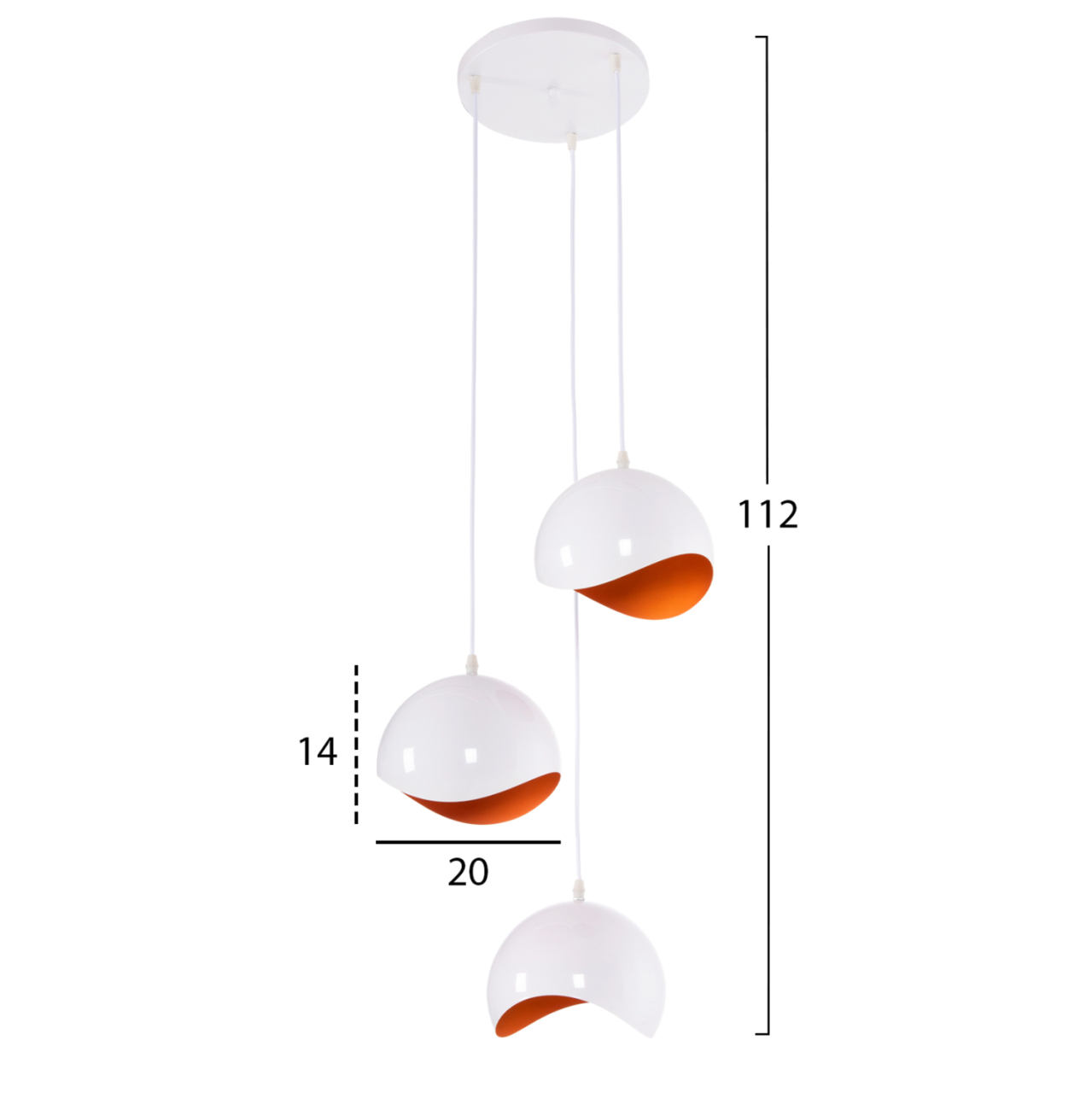CEILING PENDANT 3-LIGHTER HM4166.02 METAL SPHERES IN WHITE-ORANGE Φ20x112Hcm. [2]
