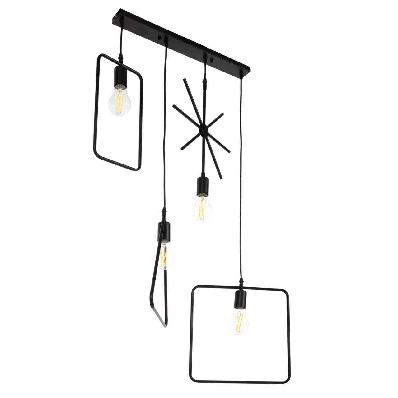 CEILING PENDANT 4-LIGHT HM4099 BLACK METAL GEOMETRICAL SHAPES 70x38x106H cm. [3]