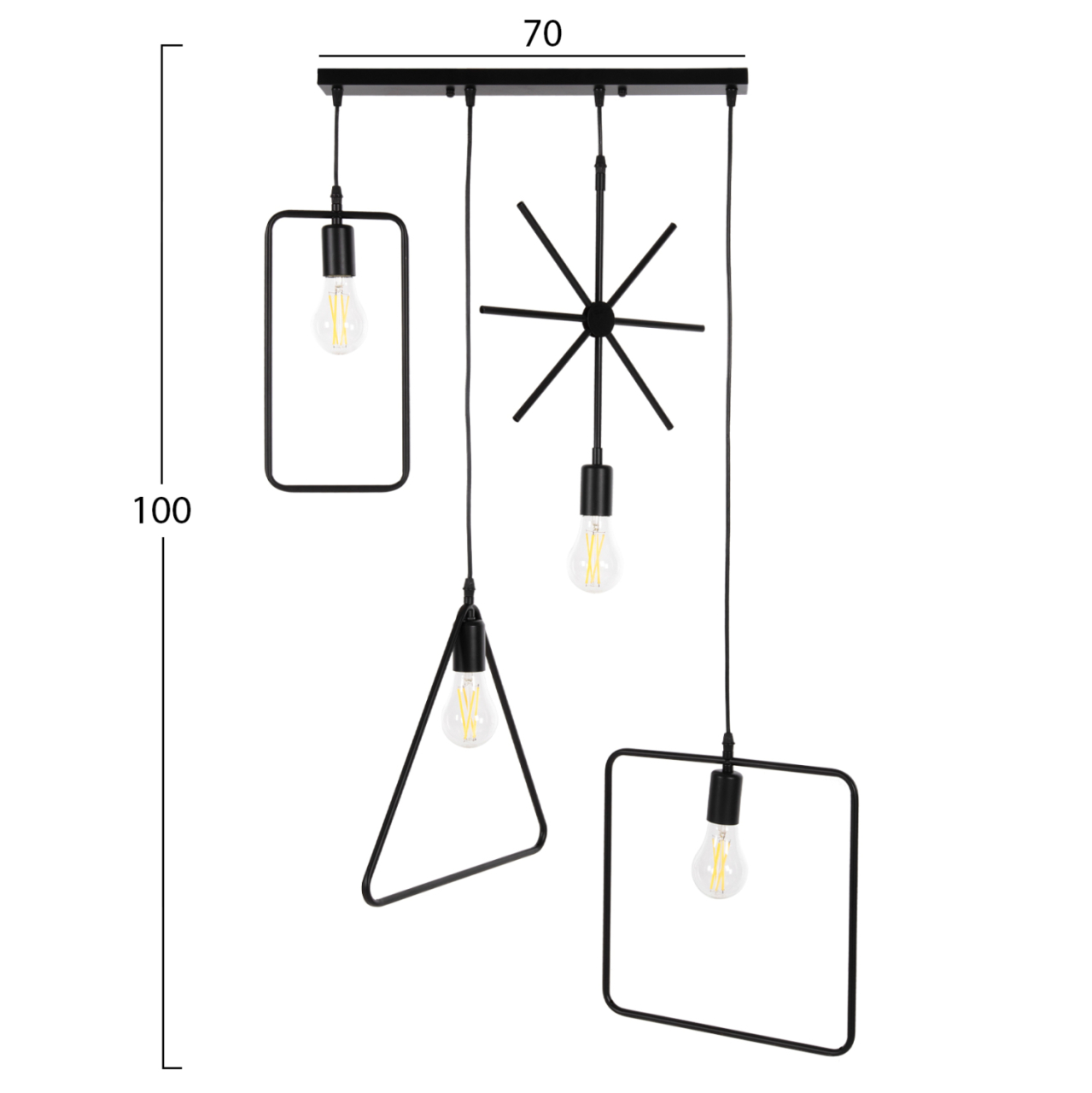CEILING PENDANT 4-LIGHT HM4099 BLACK METAL GEOMETRICAL SHAPES 70x38x106H cm. [2]