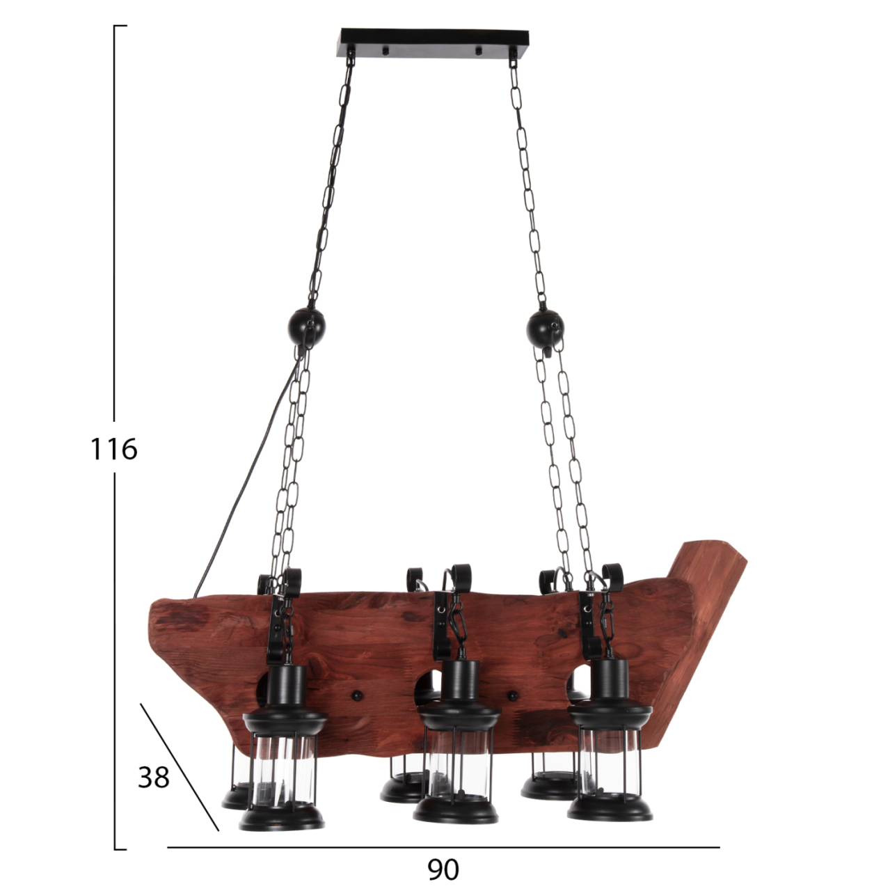 CEILING PENDANT 6-LIGHT FIXTURE HM4117 WOOD-METAL-GLASS 116Hcm. [2]