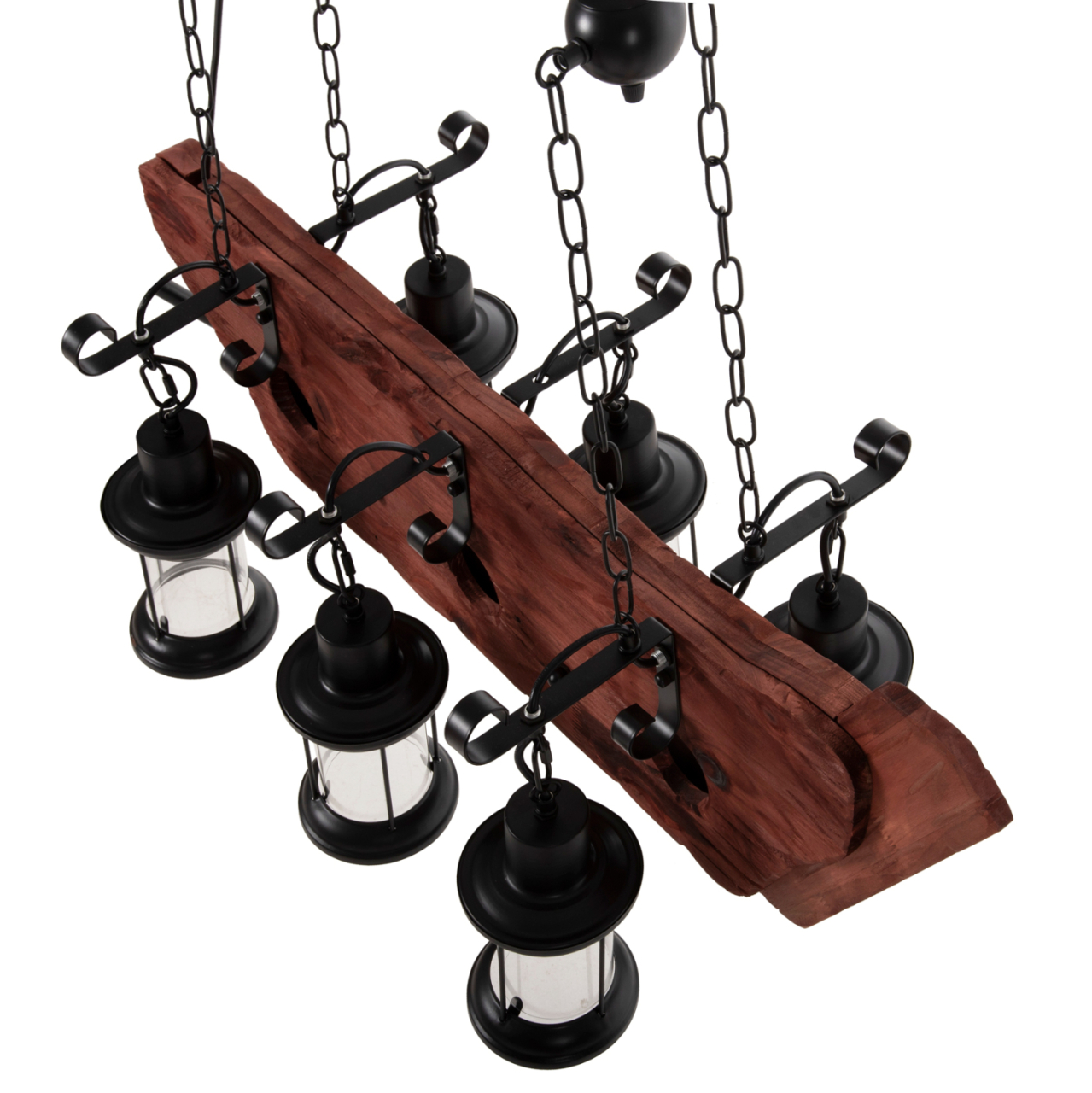 CEILING PENDANT 6-LIGHT FIXTURE HM4117 WOOD-METAL-GLASS 116Hcm. [5]