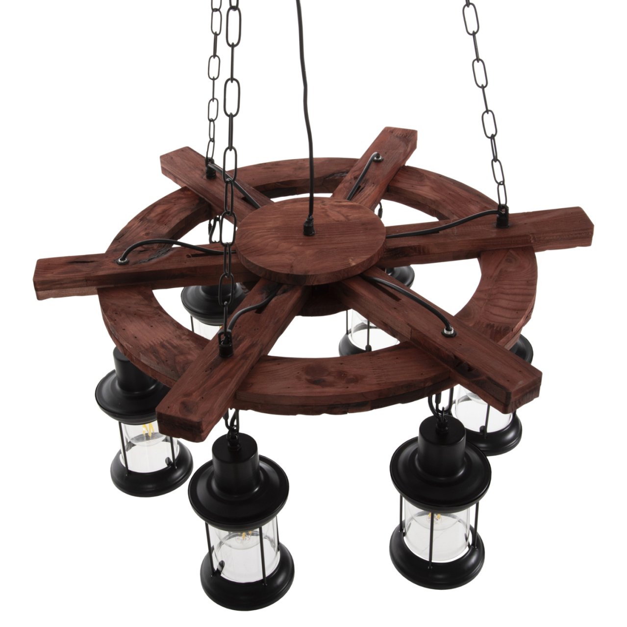 CEILING PENDANT 6-LIGHT HM4116 WOOD-METAL-GLASS 119H cm. [3]