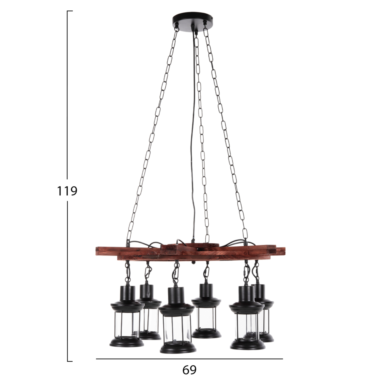 CEILING PENDANT 6-LIGHT HM4116 WOOD-METAL-GLASS 119H cm. [2]