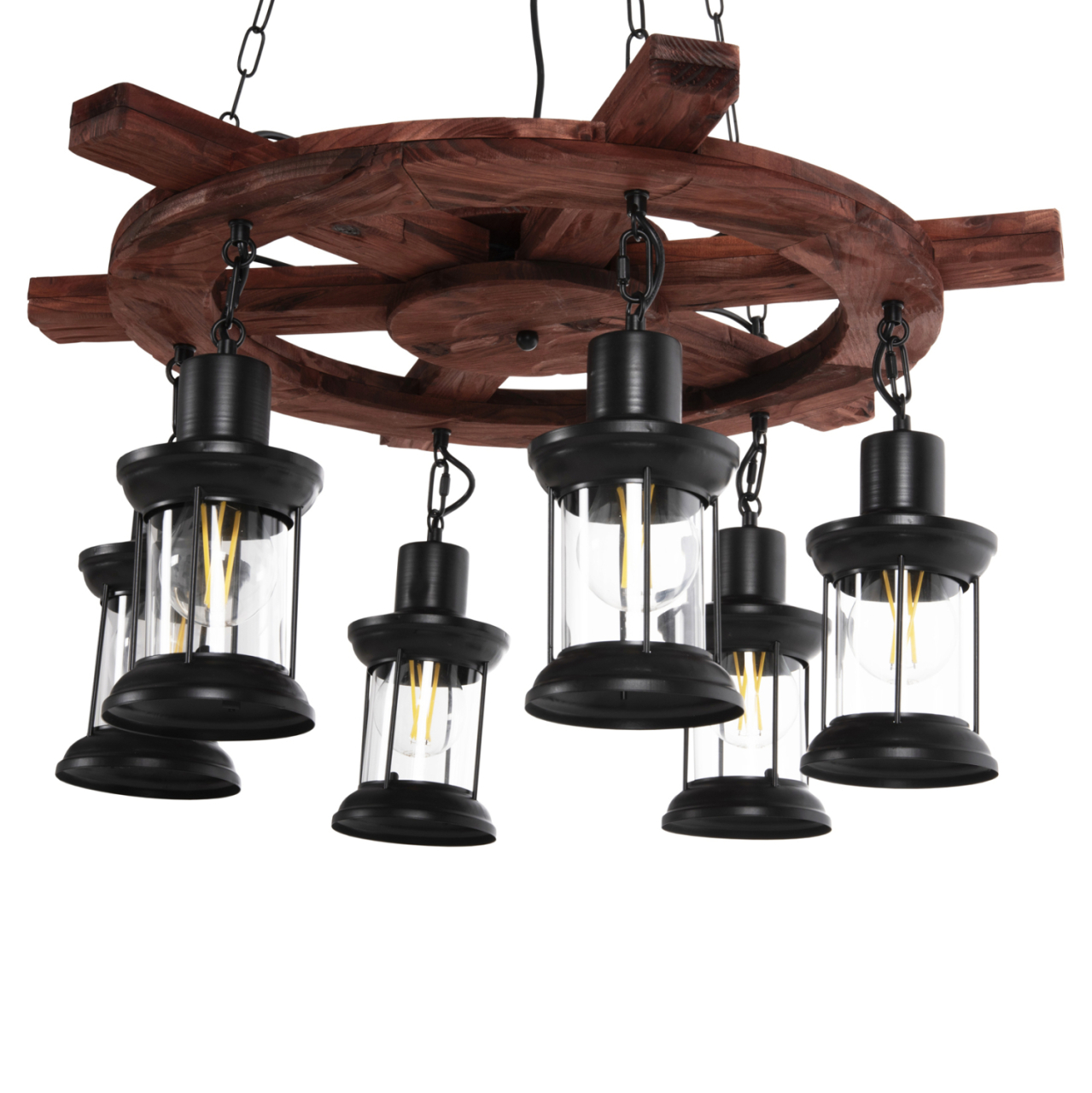 CEILING PENDANT 6-LIGHT HM4116 WOOD-METAL-GLASS 119H cm. [5]